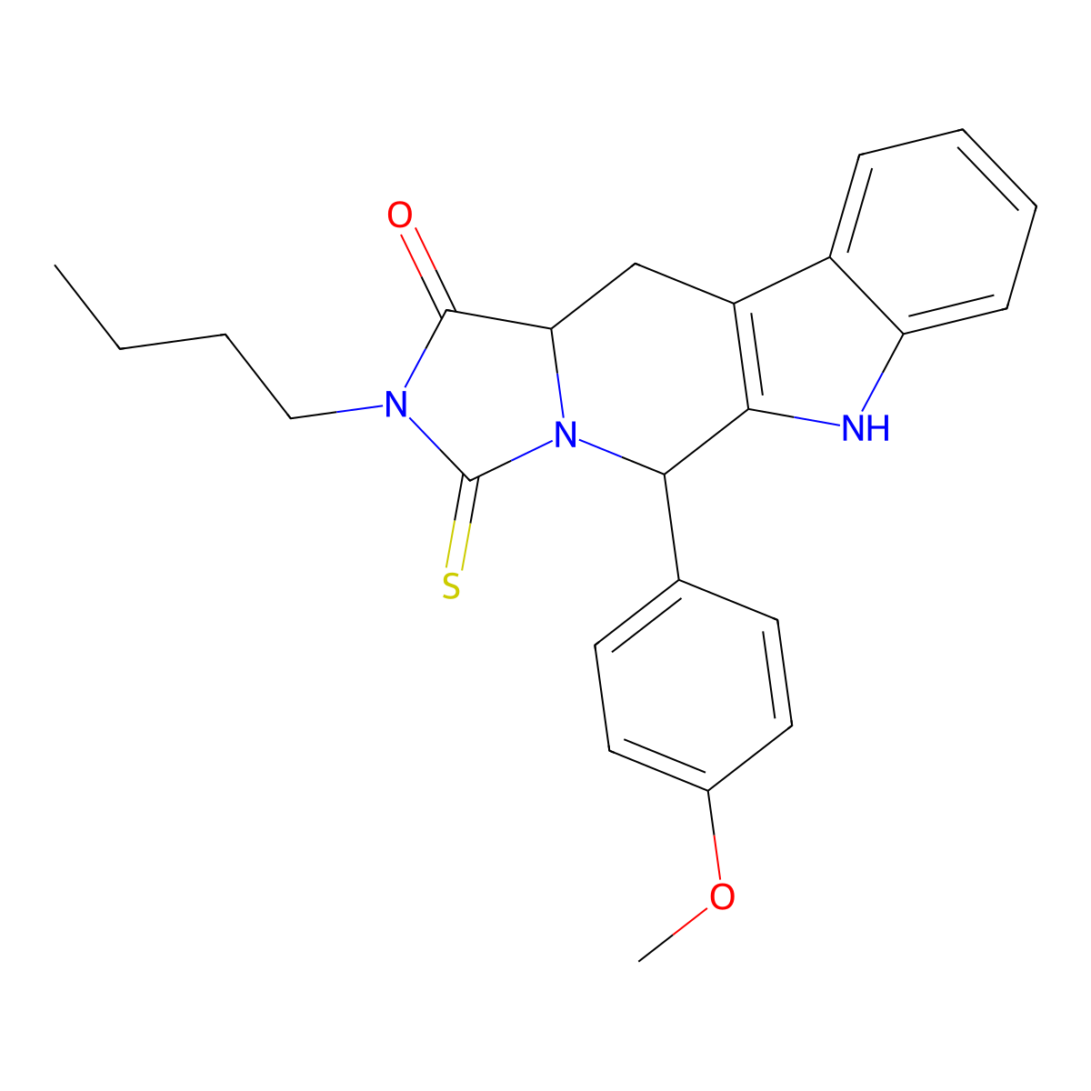 2-butyl-5-(4-methoxyphenyl)-3-thioxo-2,3,5,6,11,11a-hexahydro-1H-imidazo[1',5':1,6]pyrido[3,4-b]indol-1-one molecular structure, CAS 1094606-37-7