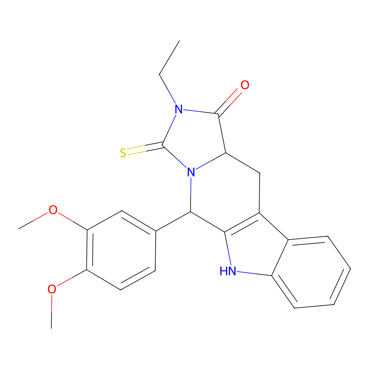 5-(3,4-dimethoxyphenyl)-2-ethyl-3-thioxo-2,3,5,6,11,11a-hexahydro-1H-imidazo[1',5':1,6]pyrido[3,4-b]indol-1-one molecular structure, CAS 1094606-43-5