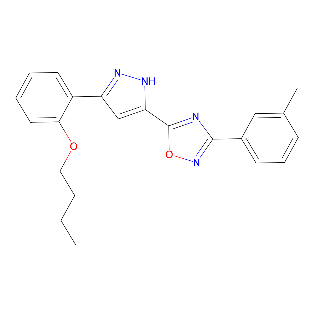 5-[3-(2-butoxyphenyl)-1H-pyrazol-5-yl]-3-(3-methylphenyl)-1,2,4-oxadiazole molecular structure, CAS 1094606-45-7
