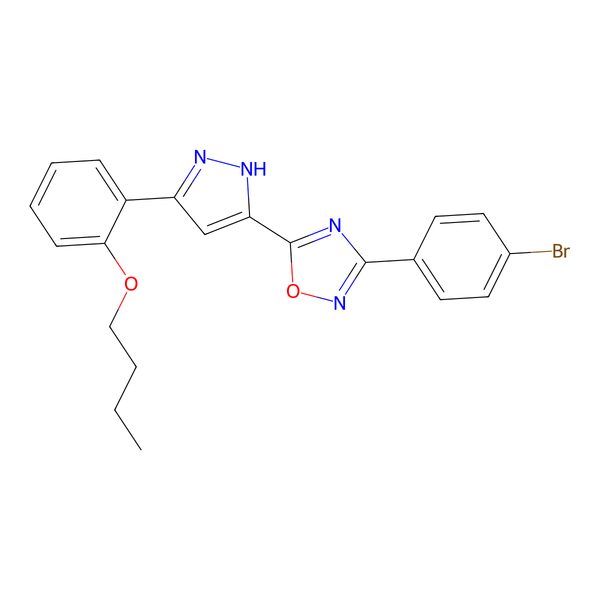 3-(4-bromophenyl)-5-[3-(2-butoxyphenyl)-1H-pyrazol-5-yl]-1,2,4-oxadiazole molecular structure, CAS 1094606-51-5