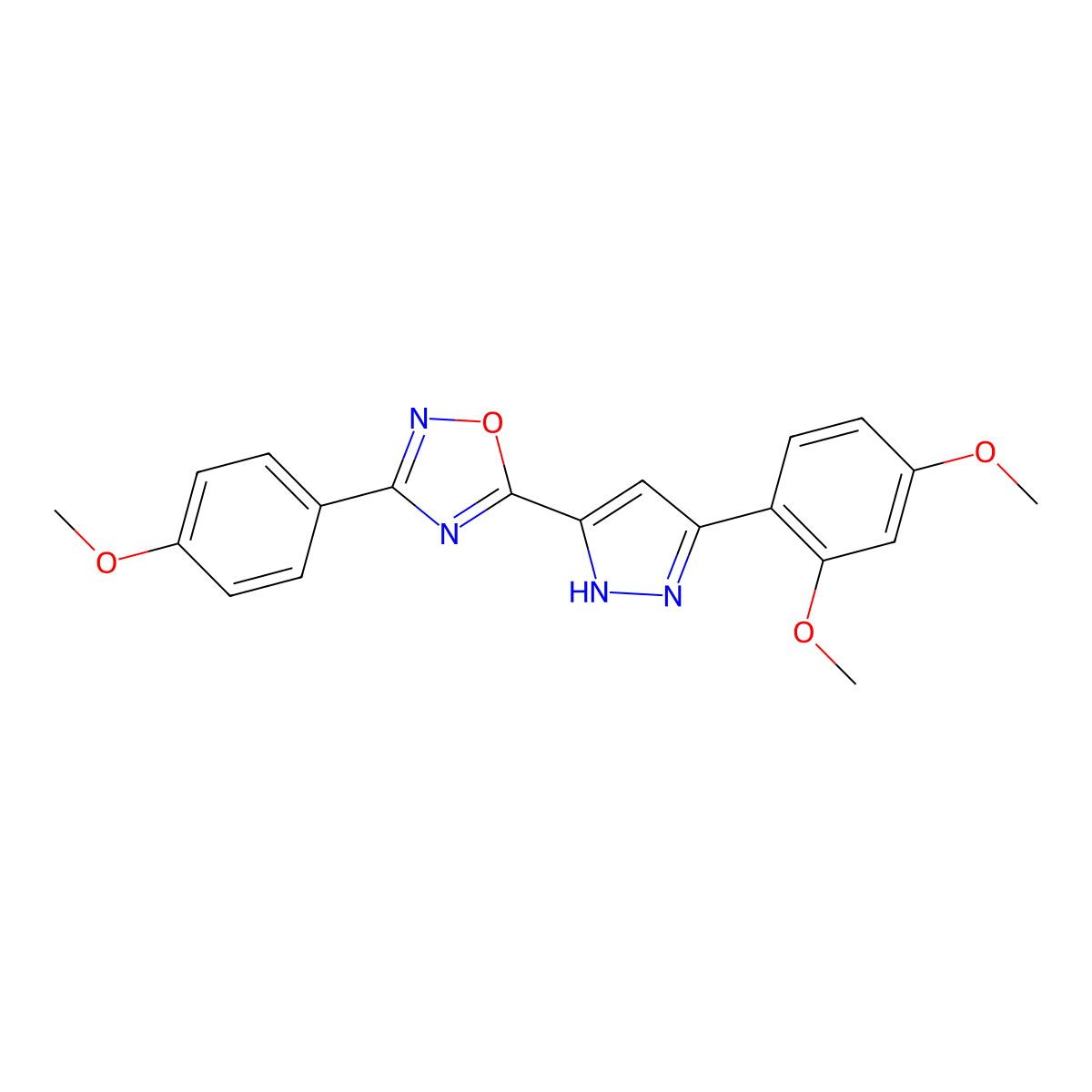 5-(3-(2,4-dimethoxyphenyl)-1H-pyrazol-5-yl)-3-(4-methoxyphenyl)-1,2,4-oxadiazole molecular structure, CAS 1094607-00-7