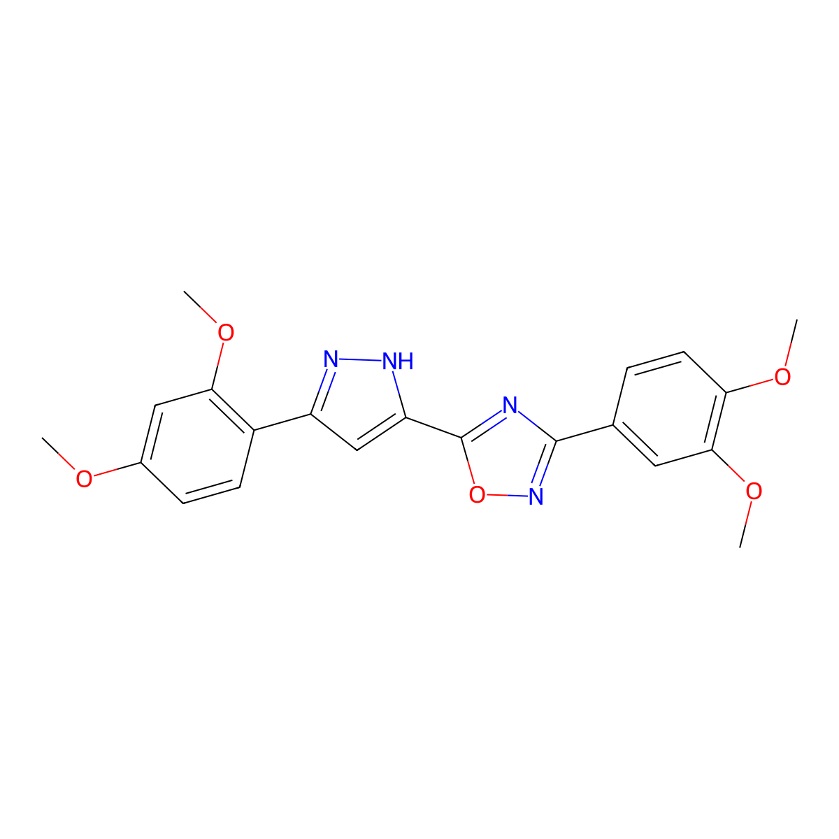 3-(3,4-dimethoxyphenyl)-5-[3-(2,4-dimethoxyphenyl)-1H-pyrazol-5-yl]-1,2,4-oxadiazole molecular structure, CAS 1094607-02-9