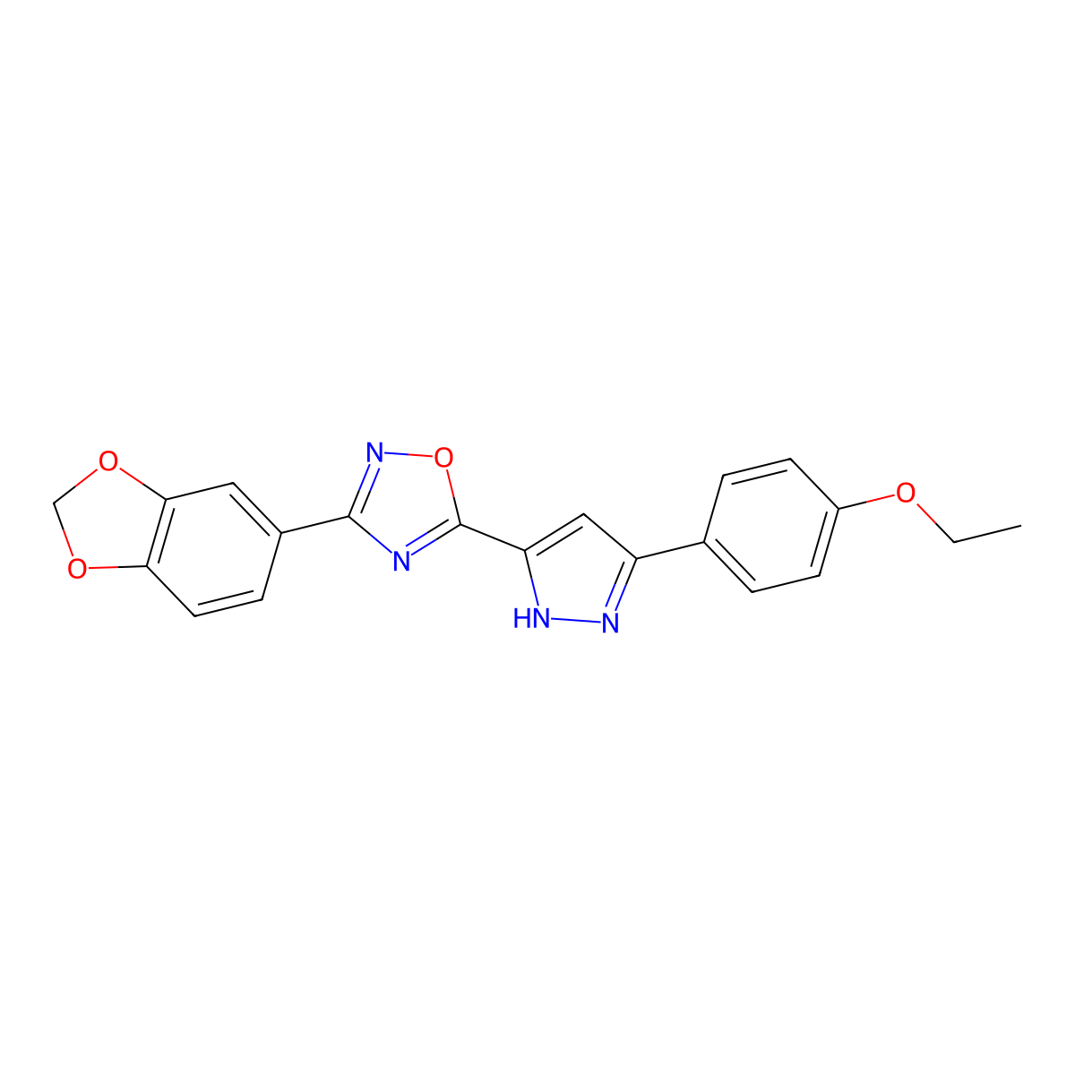 3-(2H-1,3-benzodioxol-5-yl)-5-[3-(4-ethoxyphenyl)-1H-pyrazol-5-yl]-1,2,4-oxadiazole molecular structure, CAS 1094607-12-1