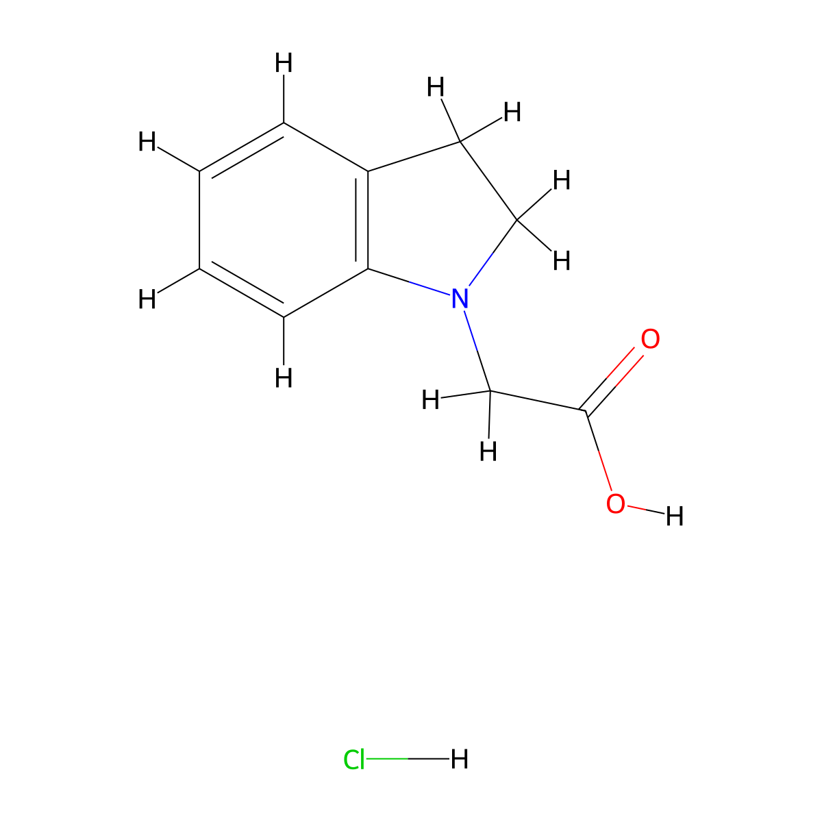 2-(2,3-dihydro-1H-indol-1-yl)acetic acid hydrochloride molecular structure, CAS 1094607-31-4