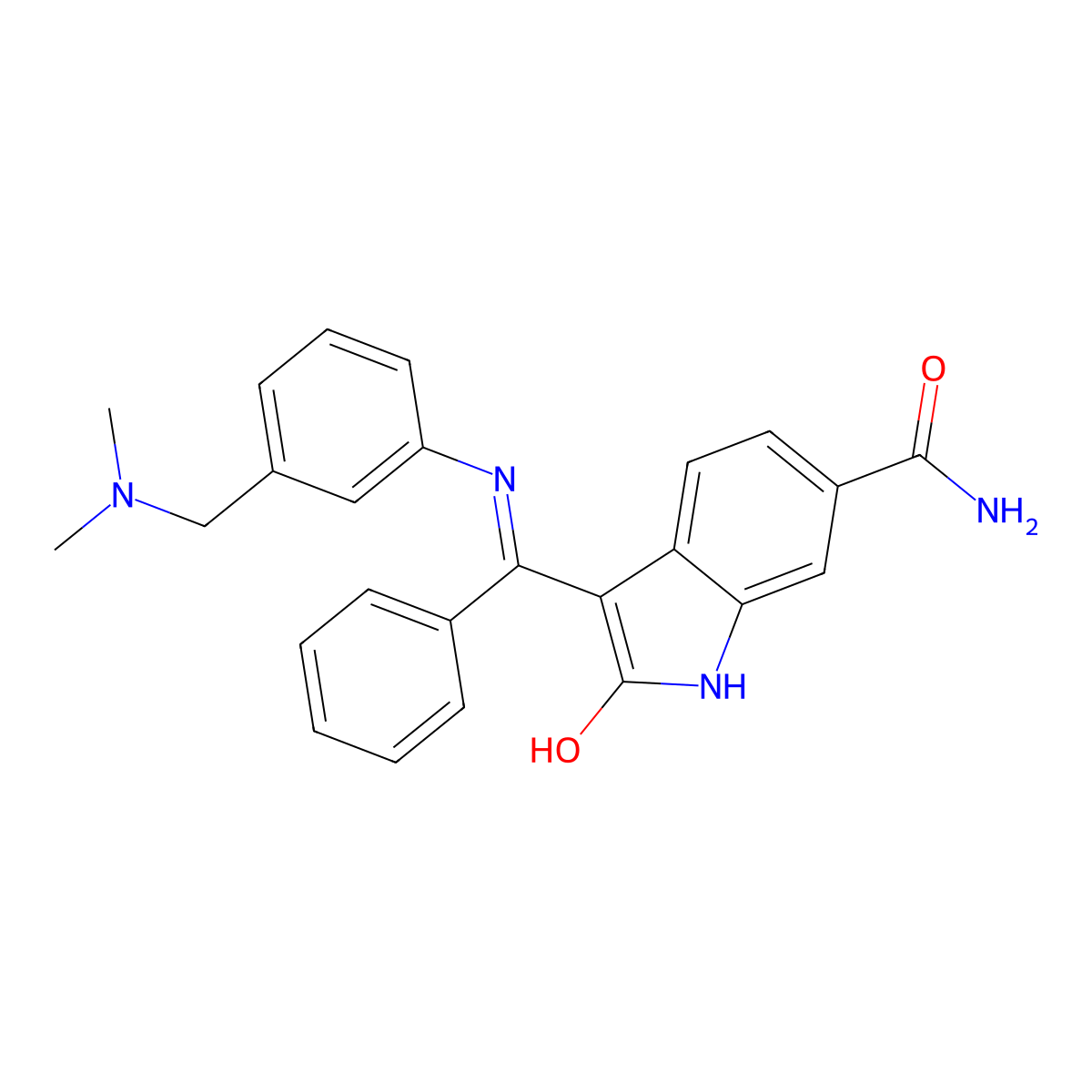 (Z)-3-(((3-((dimethylamino)methyl)phenyl)amino)(phenyl)methylene)-2-oxoindoline-6-carboxamide molecular structure, CAS 1094614-84-2