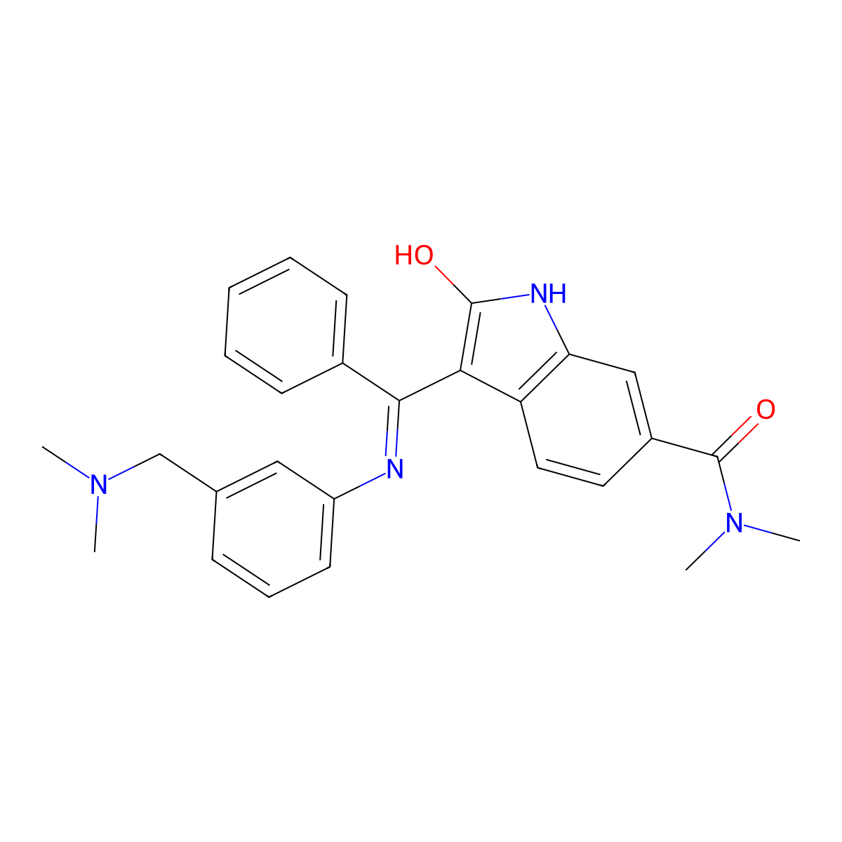 (Z)-3-((3-((dimethylamino)methyl)phenylamino)(phenyl)methylene)-N,N-dimethyl-2-oxoindoline-6-carboxamide molecular structure, CAS 1094614-85-3
