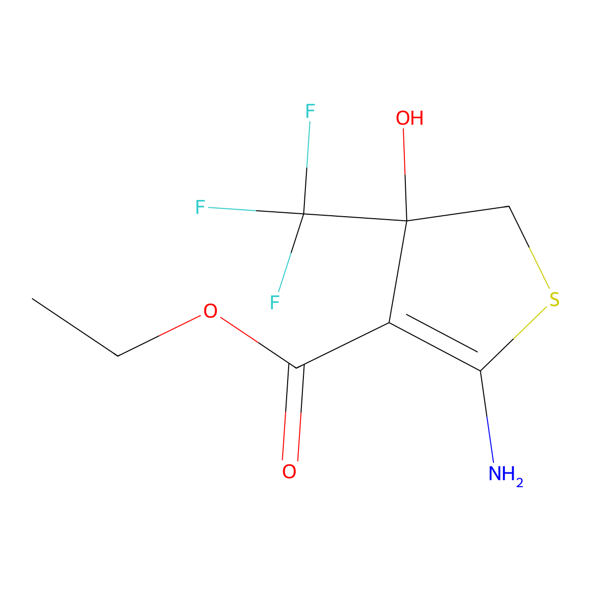 Ethyl 2-amino-4-hydroxy-4-(trifluoromethyl)-4,5-dihydrothiophene-3-carboxylate molecular structure, CAS 1094619-77-8