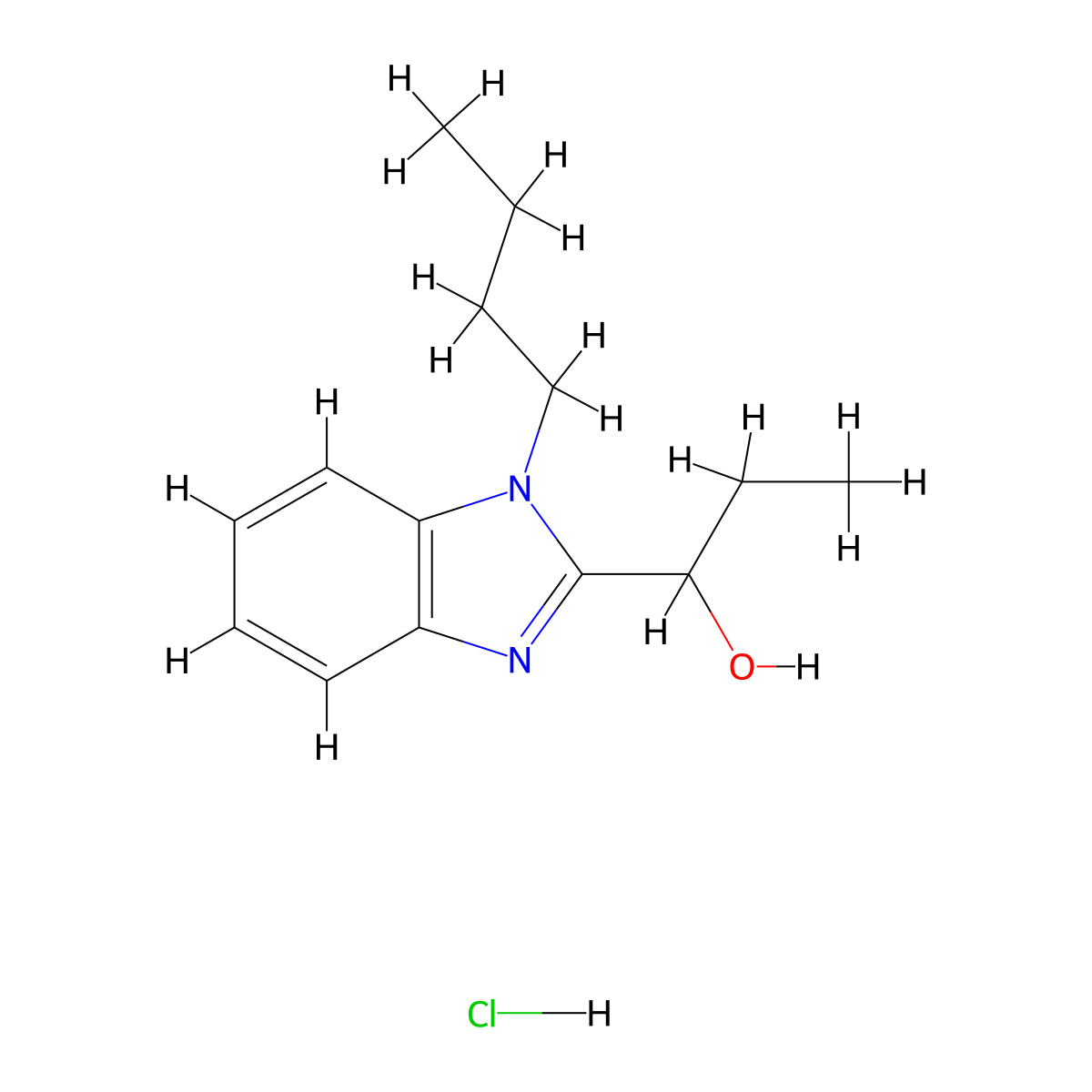 1-(1-butyl-1H-benzo[d]imidazol-2-yl)propan-1-ol hydrochloride molecular structure, CAS 1094622-48-6