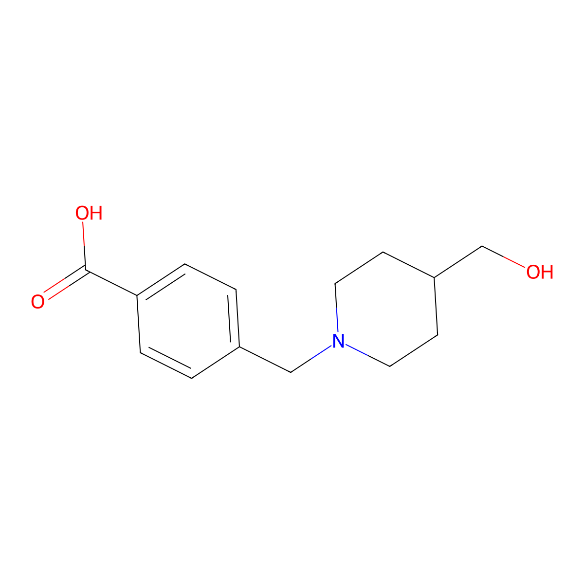 4-{[4-(Hydroxymethyl)piperidin-1-yl]methyl}benzoic acid molecular structure, CAS 1094638-78-4
