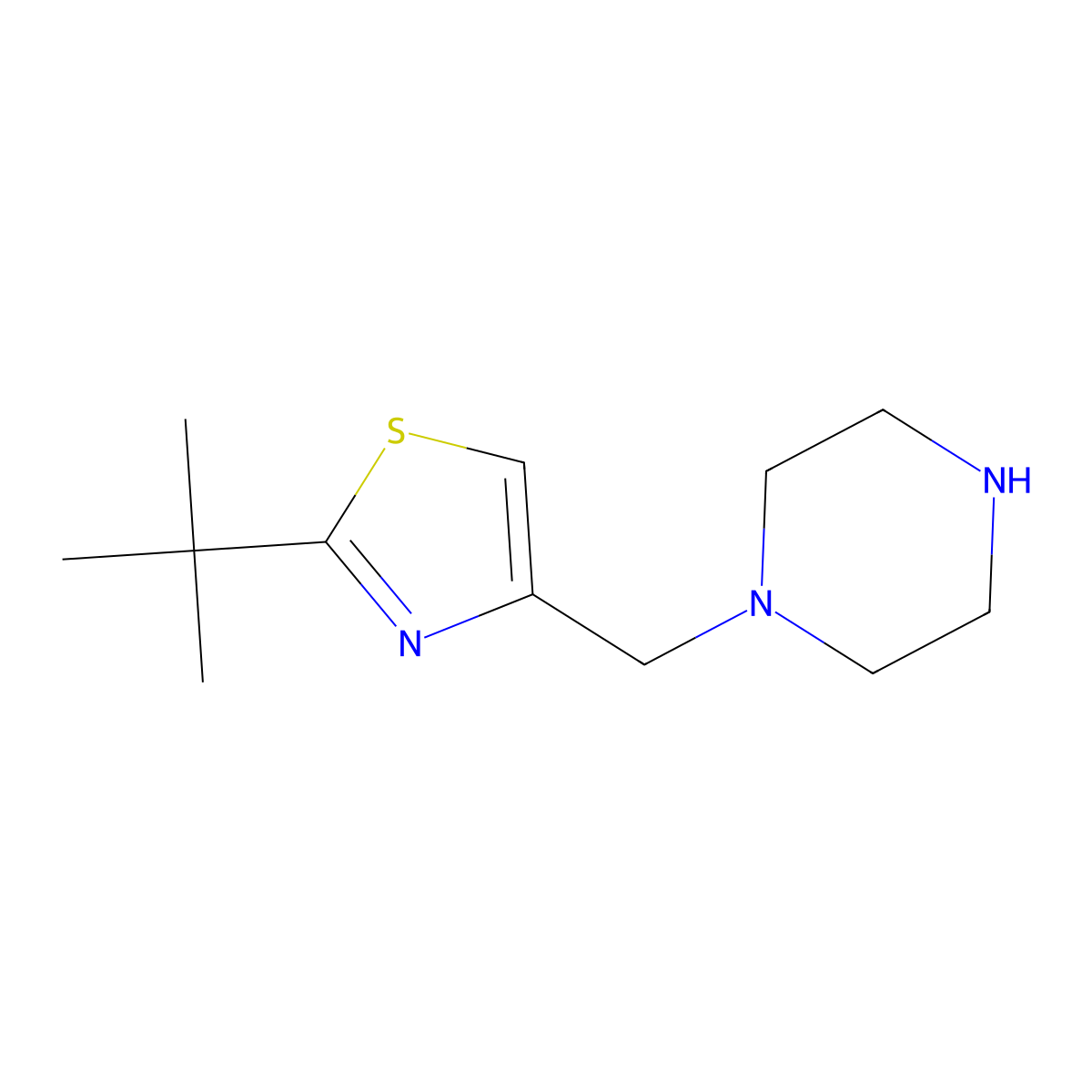 1-[(2-Tert-butyl-1,3-thiazol-4-yl)methyl]piperazine molecular structure, CAS 1094661-15-0