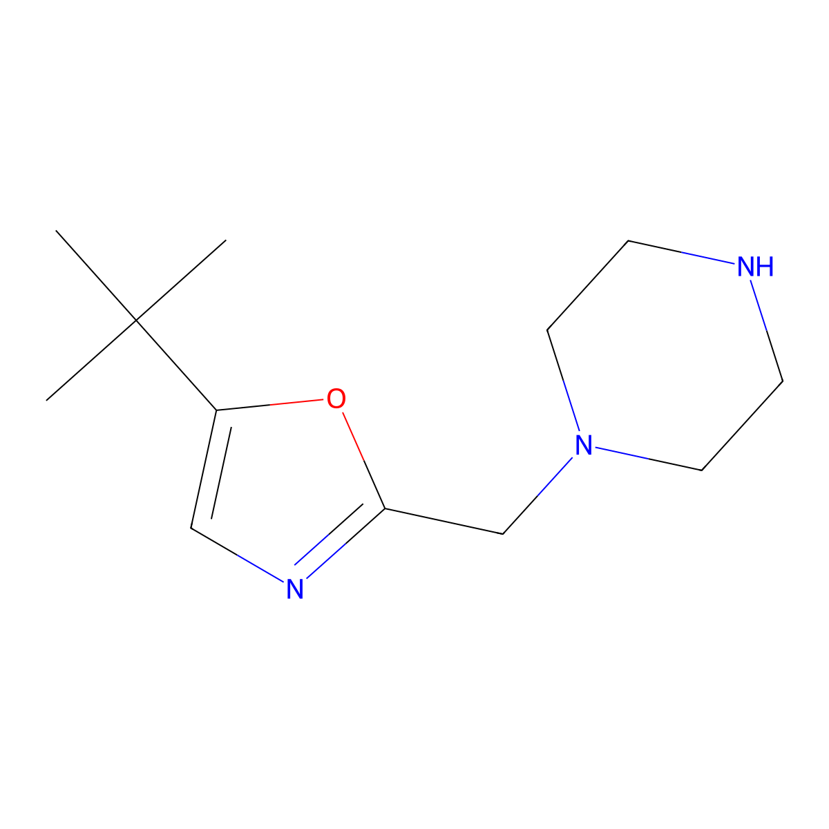 5-(Tert-butyl)-2-(piperazin-1-ylmethyl)oxazole molecular structure, CAS 1094682-32-2