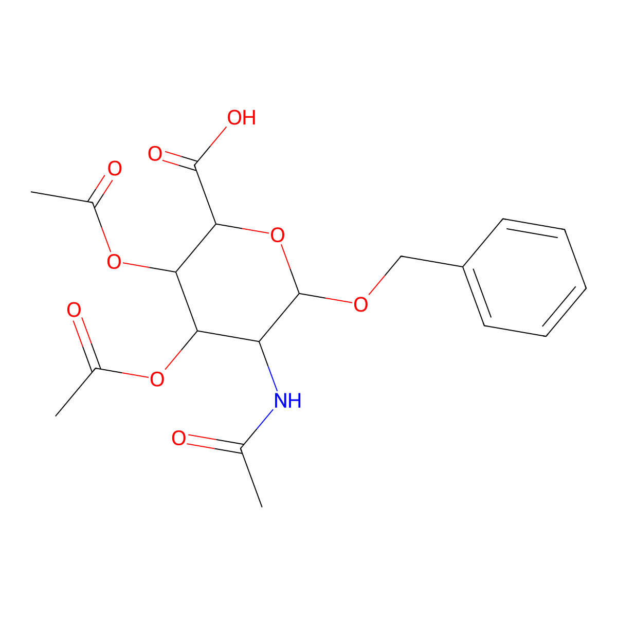 5-acetamido-3,4-diacetoxy-6-(benzyloxy)tetrahydro-2H-pyran-2-carboxylic acid molecular structure, CAS 1094684-41-9