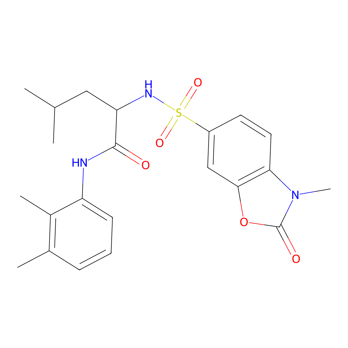 2-[[(2,3-Dihydro-3-methyl-2-oxo-6-benzoxazolyl)sulfonyl]amino]-N-(2,3-dimethylphenyl)-4-methyl-pentanamide molecular structure, CAS 1094693-07-8