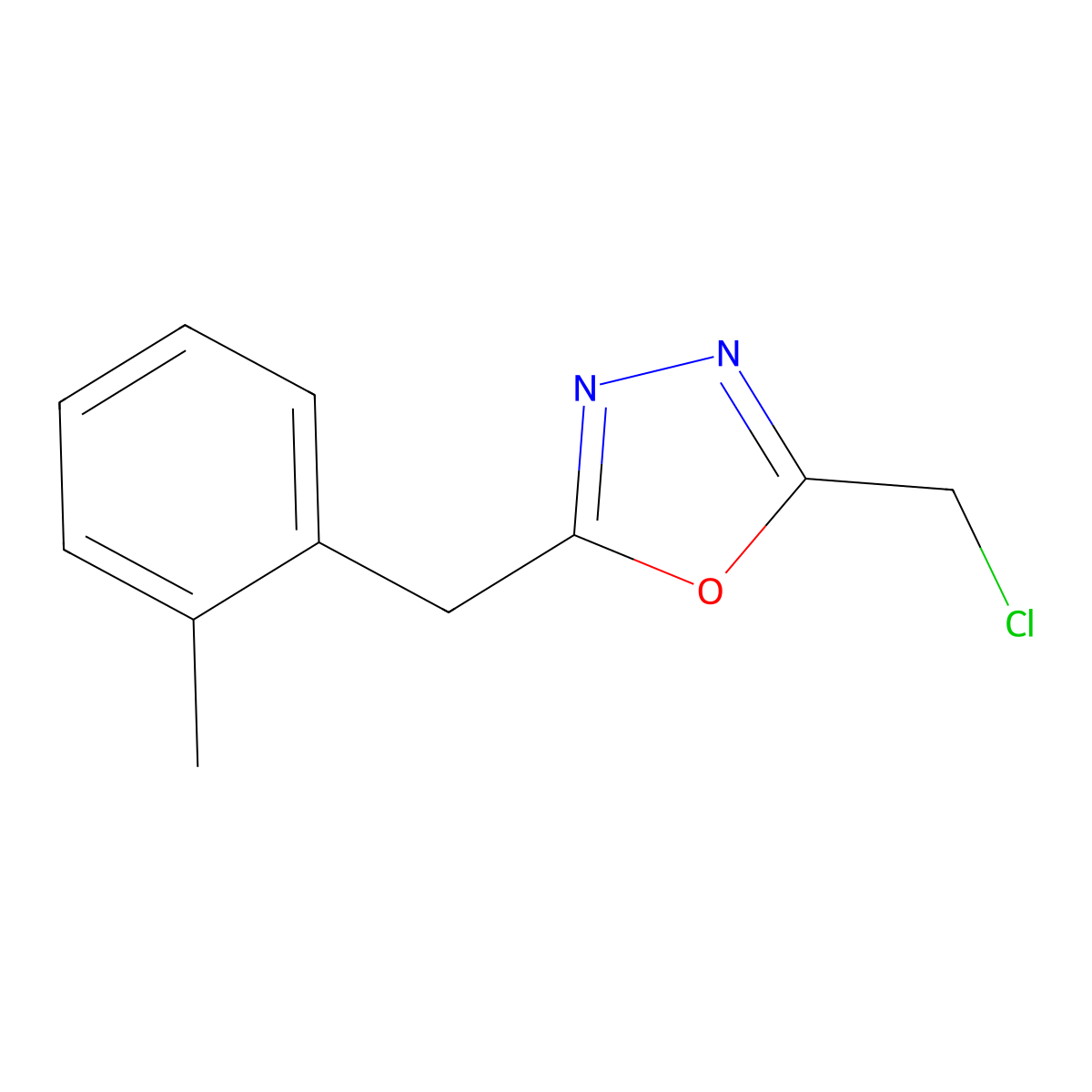 2-(Chloromethyl)-5-((2-methylphenyl)methyl)-1,3,4-oxadiazole molecular structure, CAS 1094697-61-6