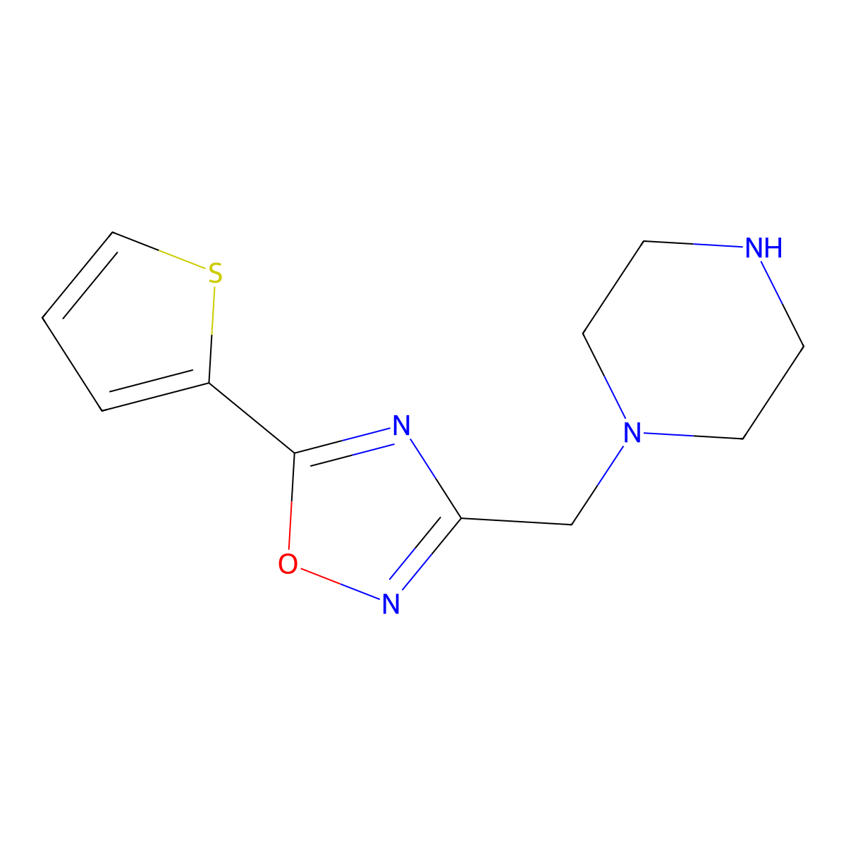 1-{[5-(Thiophen-2-yl)-1,2,4-oxadiazol-3-yl]methyl}piperazine molecular structure, CAS 1094725-86-6