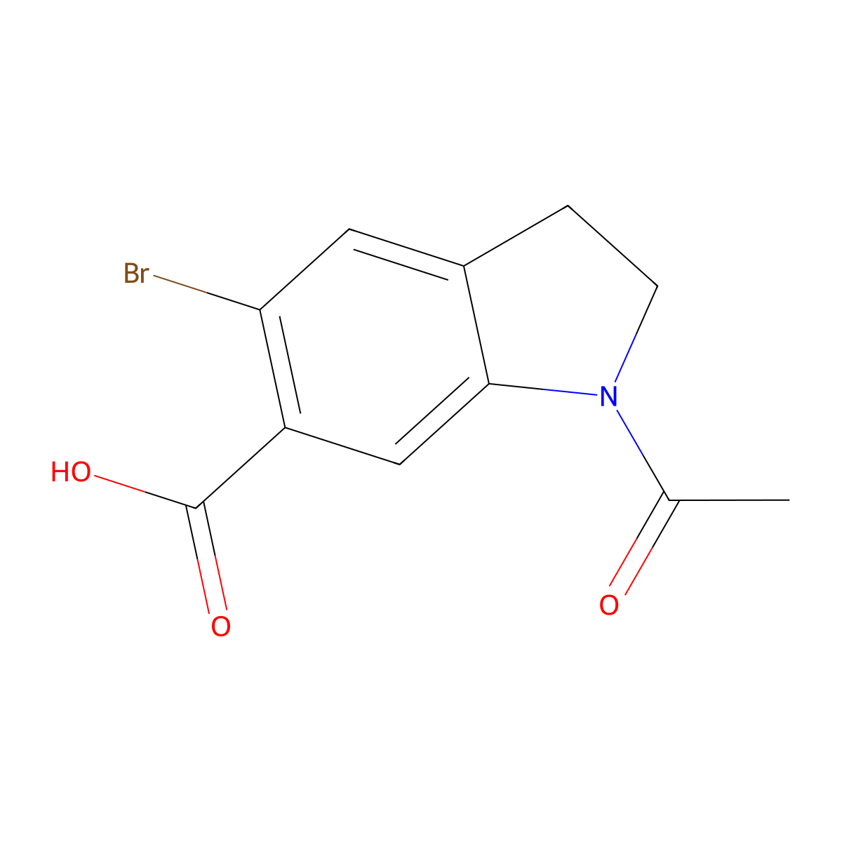 1-acetyl-5-bromo-2,3-dihydro-1H-indole-6-carboxylic acid molecular structure, CAS 1094736-33-0