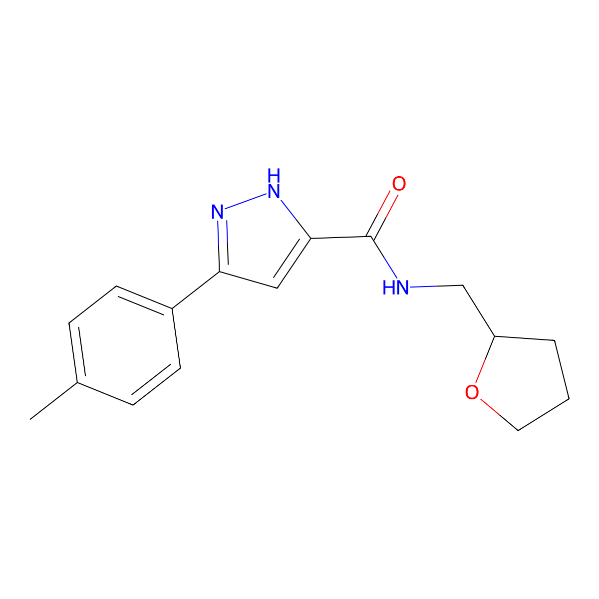5-(4-methylphenyl)-N-(tetrahydrofuran-2-ylmethyl)-1H-pyrazole-3-carboxamide molecular structure, CAS 1094743-04-0