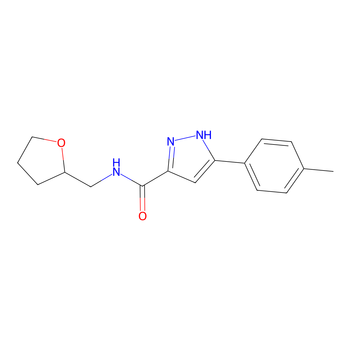 5-(4-methylphenyl)-N-(tetrahydrofuran-2-ylmethyl)-1H-pyrazole-3-carboxamide molecular structure, CAS 1094743-04-0