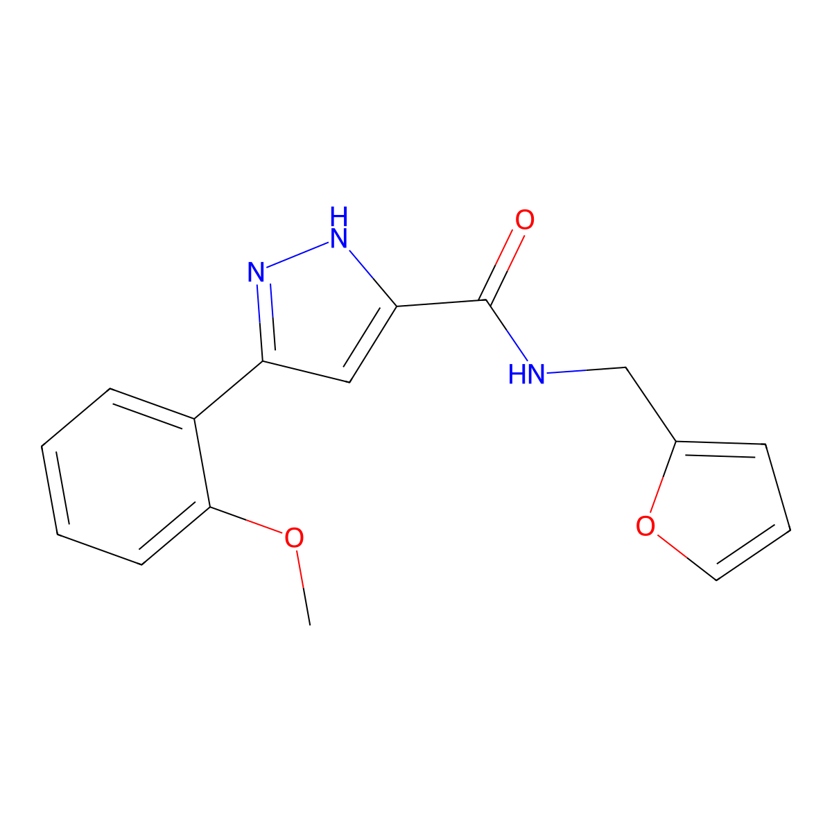 N-(2-furylmethyl)-3-(2-methoxyphenyl)-1H-pyrazole-5-carboxamide molecular structure, CAS 1094750-00-1