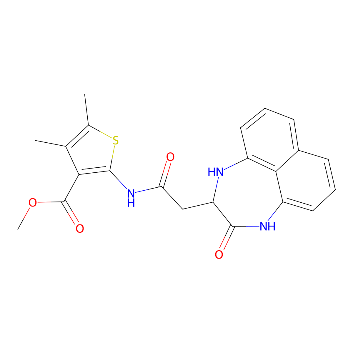 Methyl 4,5-dimethyl-2-(2-{12-oxo-10,13-diazatricyclo[7.4.1.0^{5,14}]tetradeca-1,3,5(14),6,8-pentaen-11-yl}acetamido)thiophene-3-carboxylate molecular structure, CAS 1094757-35-3