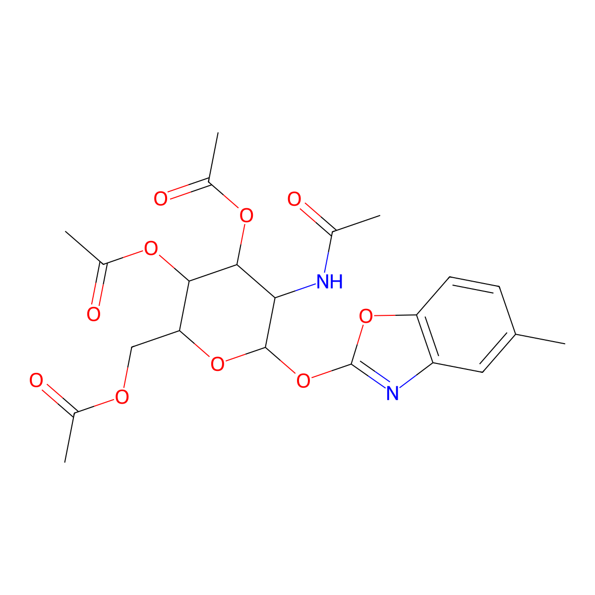 [5-Acetamido-3,4-diacetyloxy-6-[(5-methyl-1,3-benzoxazol-2-yl)oxy]oxan-2-yl]methyl acetate molecular structure, CAS 1094759-88-2