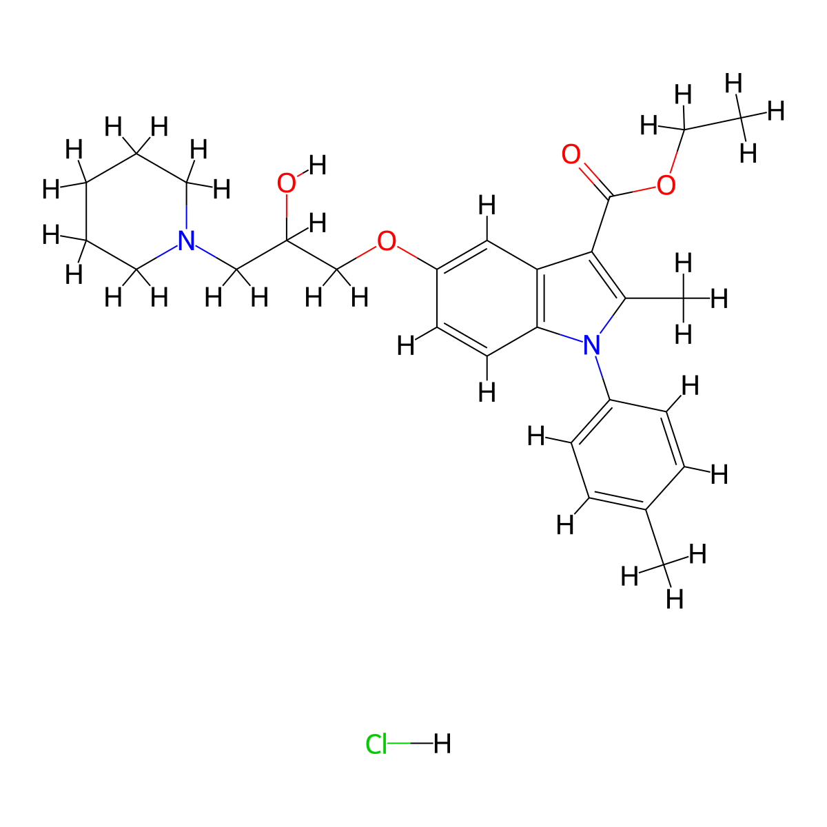 ethyl 5-(2-hydroxy-3-(piperidin-1-yl)propoxy)-2-methyl-1-(p-tolyl)-1H-indole-3-carboxylate hydrochloride molecular structure, CAS 1094760-27-6