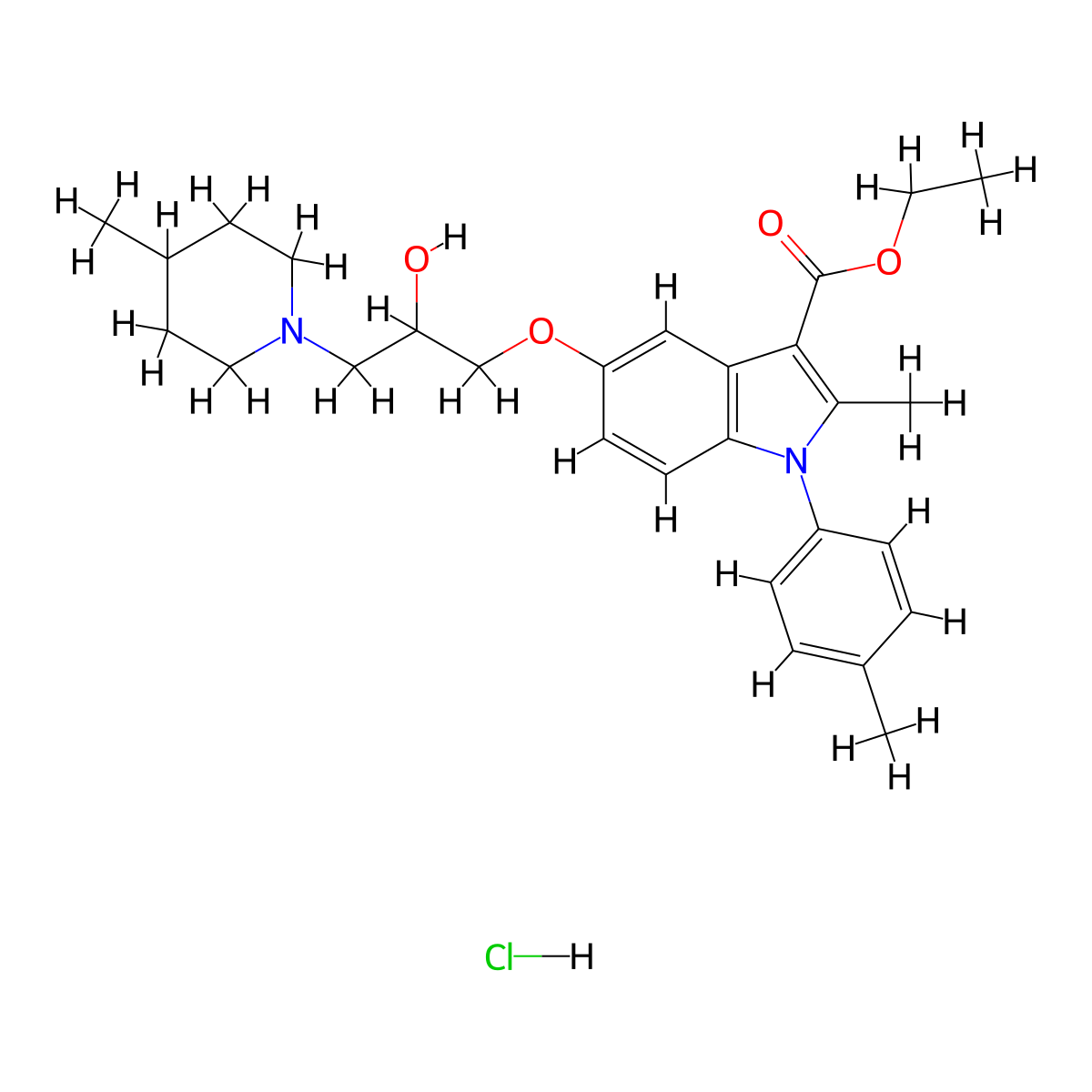 ethyl 5-(2-hydroxy-3-(4-methylpiperidin-1-yl)propoxy)-2-methyl-1-(p-tolyl)-1H-indole-3-carboxylate hydrochloride molecular structure, CAS 1094760-38-9