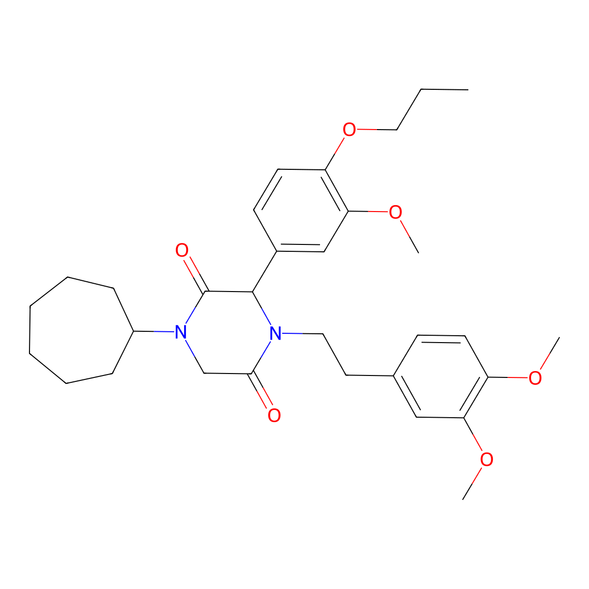 1-Cycloheptyl-4-[2-(3,4-dimethoxyphenyl)ethyl]-3-(3-methoxy-4-propoxyphenyl)piperazine-2,5-dione molecular structure, CAS 1094770-59-8