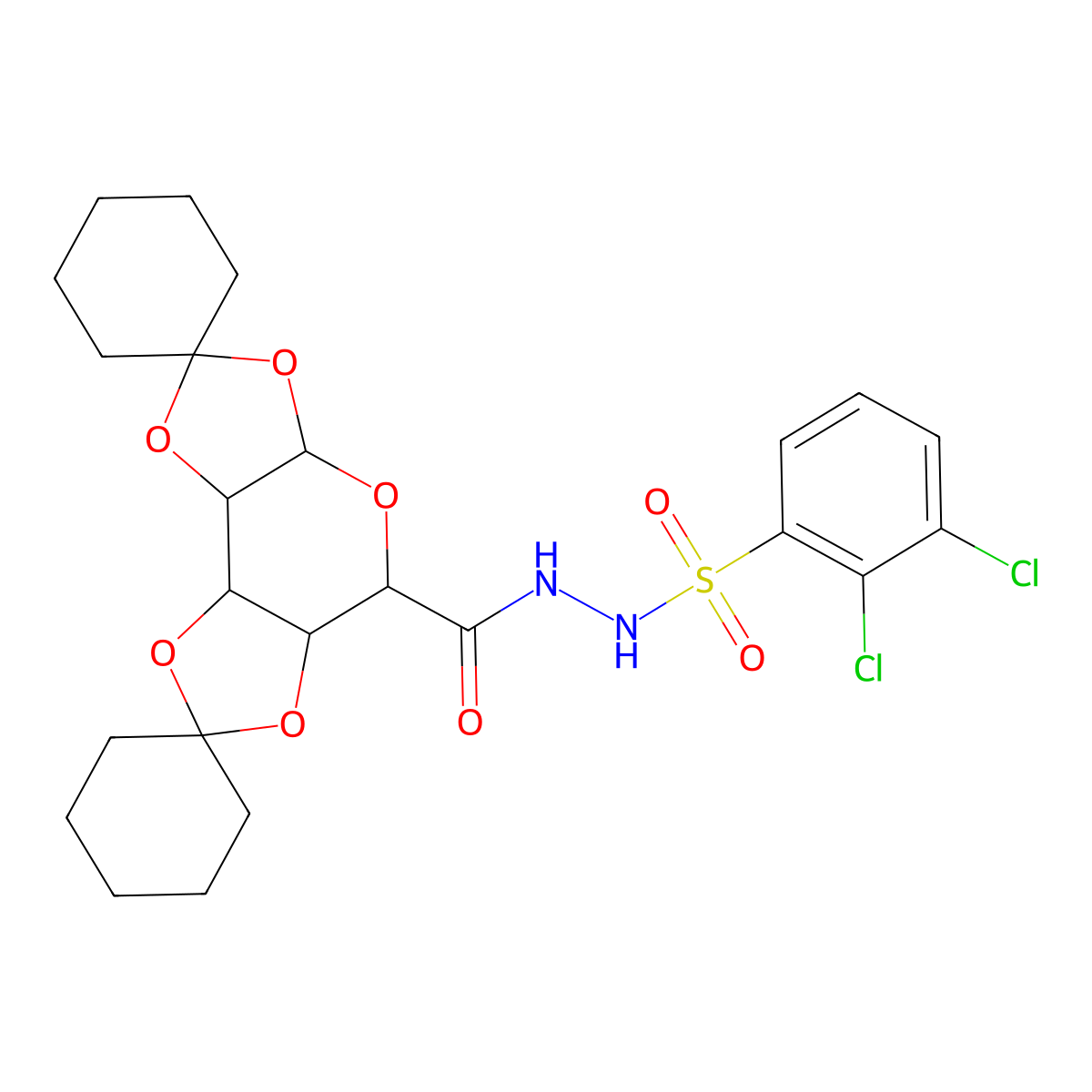 N'-(2,3-dichlorobenzenesulfonyl)dispiro[cyclohexane-1,4'-[3,5,7,10,12]pentaoxatricyclo[7.3.0.0^{2,6}]dodecane-11',1''-cyclohexane]-8'-carbohydrazide molecular structure, CAS 1094864-00-2