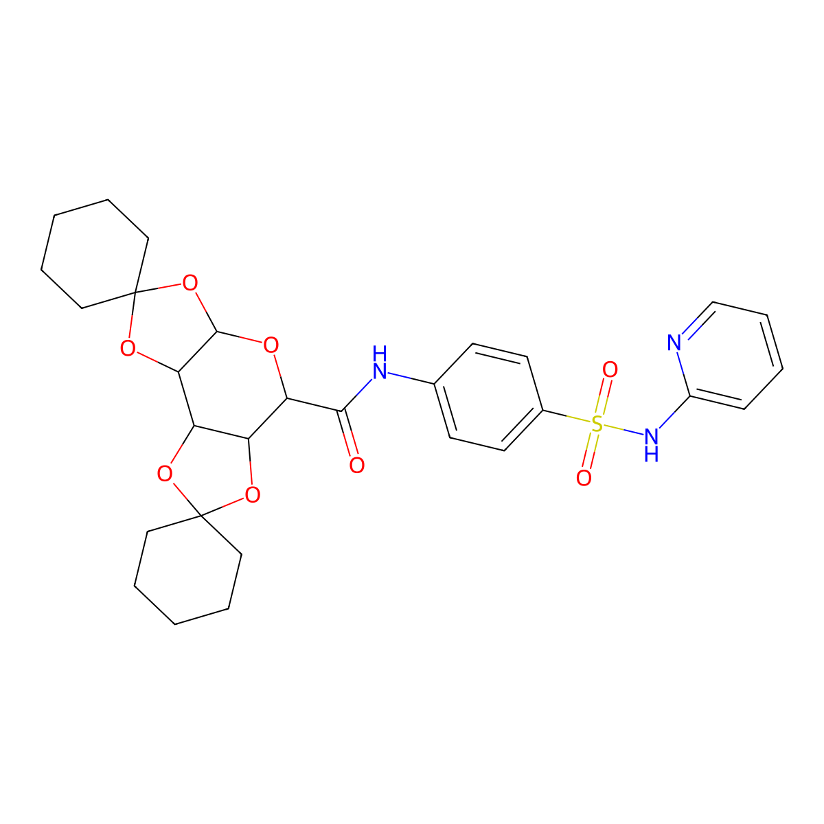 N-[4-(pyridin-2-ylsulfamoyl)phenyl]tetrahydro-3a'H-dispiro[cyclohexane-1,2'-bis[1,3]dioxolo[4,5-b:4',5'-d]pyran-7',1''-cyclohexane]-5'-carboxamide (non-preferred name) molecular structure, CAS 1094866-55-3