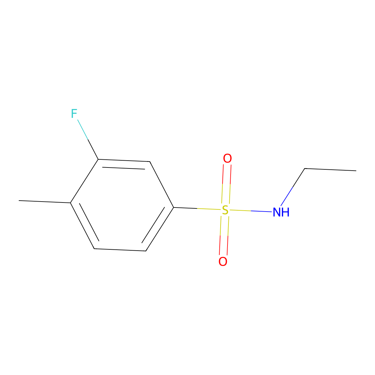 N-Ethyl-3-fluoro-4-methylbenzene-1-sulfonamide molecular structure, CAS 1094911-53-1