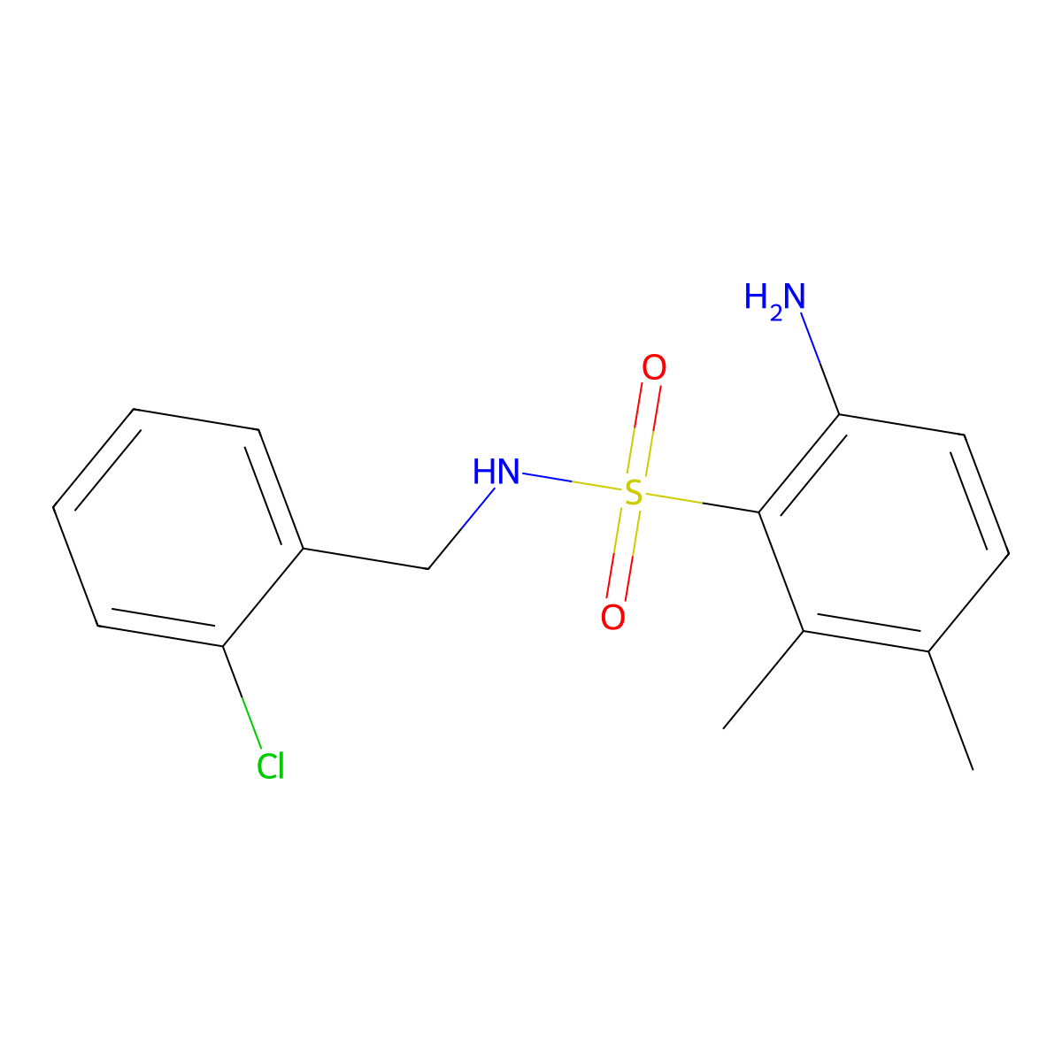 6-amino-N-((2-chlorophenyl)methyl)-2,3-dimethylbenzene-1-sulfonamide molecular structure, CAS 1094926-72-3