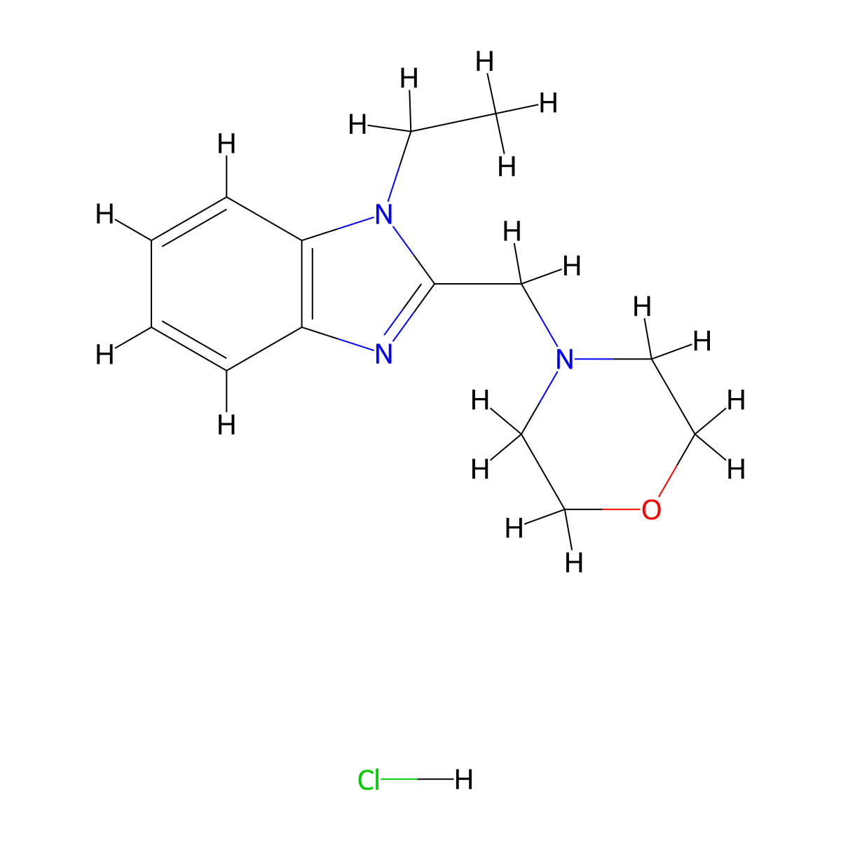 4-((1-ethyl-1H-benzo[d]imidazol-2-yl)methyl)morpholine hydrochloride molecular structure, CAS 109500-29-0