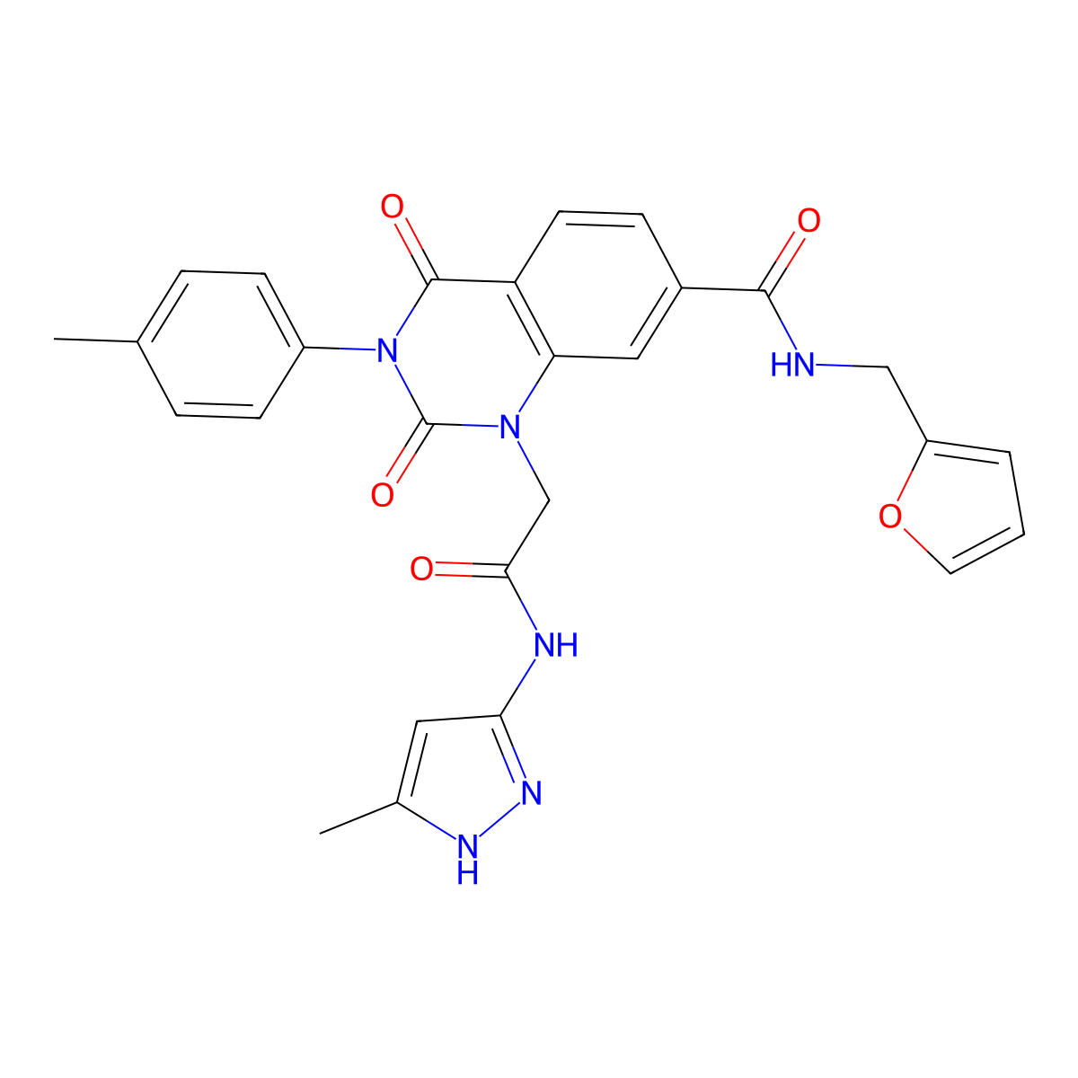 N-[(furan-2-yl)methyl]-1-{[(3-methyl-1H-pyrazol-5-yl)carbamoyl]methyl}-3-(4-methylphenyl)-2,4-dioxo-1,2,3,4-tetrahydroquinazoline-7-carboxamide molecular structure, CAS 1095001-96-9
