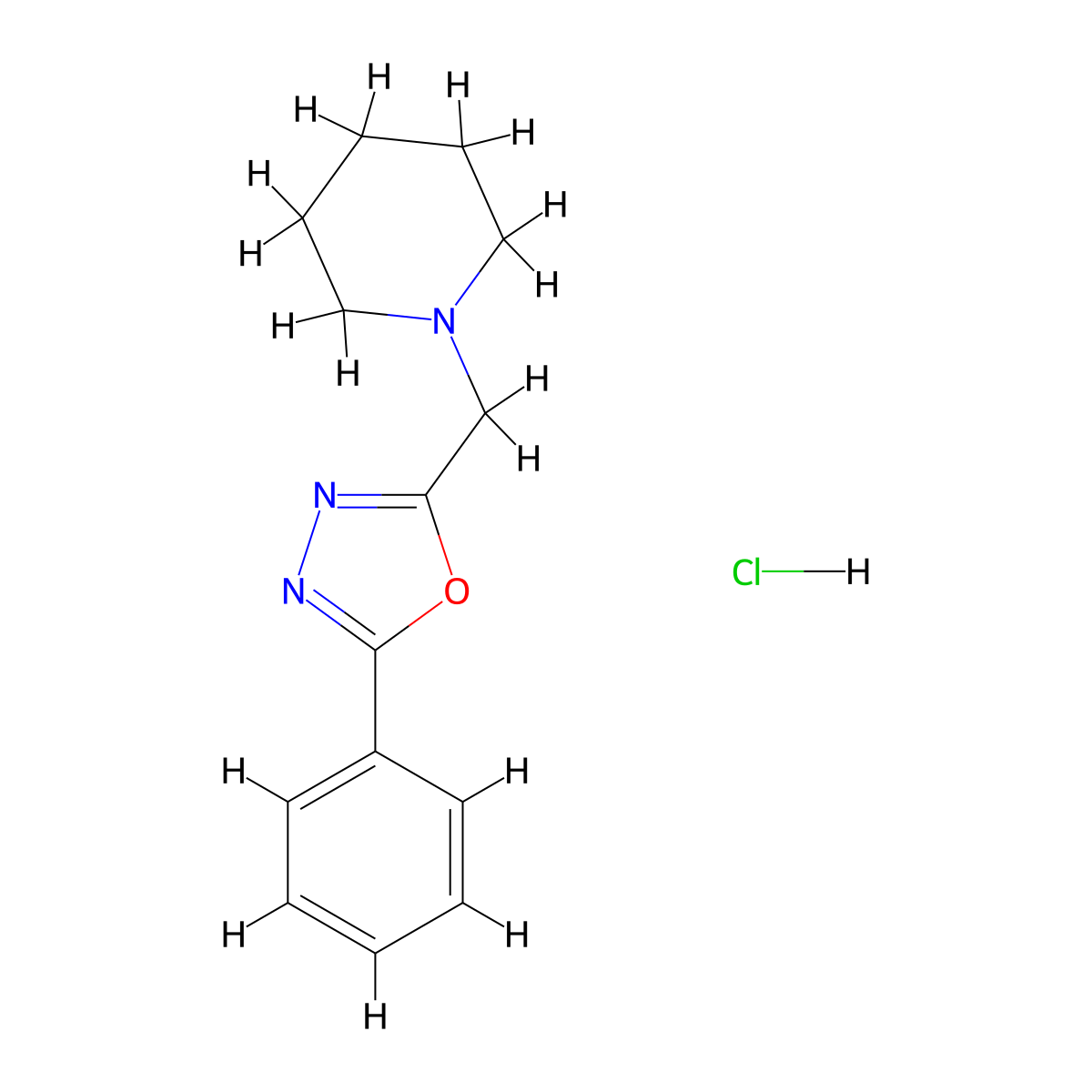2-Phenyl-5-(piperidylmethyl)-1,3,4-oxadiazole, chloride molecular structure, CAS 1095002-09-7