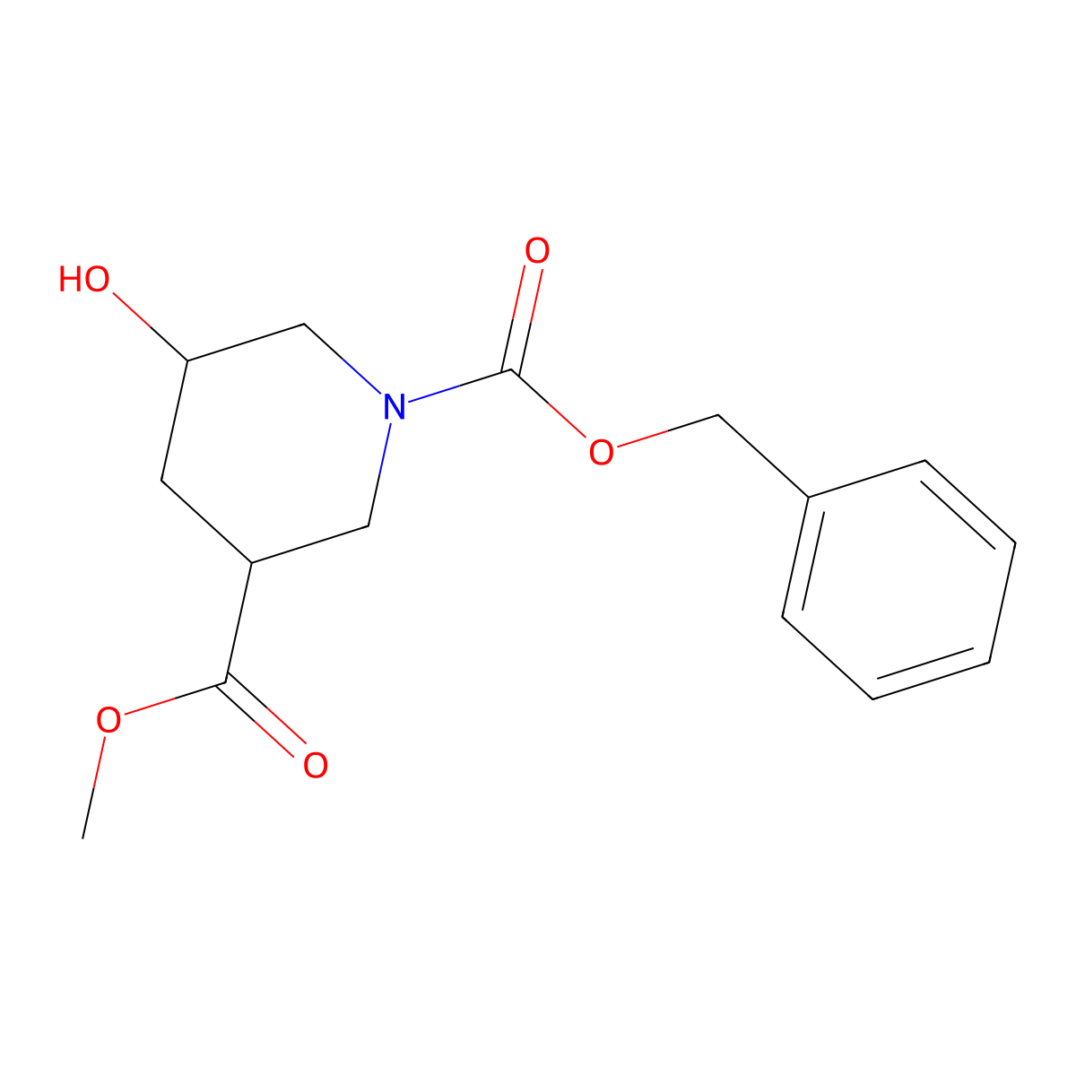 1-Benzyl 3-methyl 5-hydroxypiperidine-1,3-dicarboxylate molecular structure, CAS 1095010-45-9
