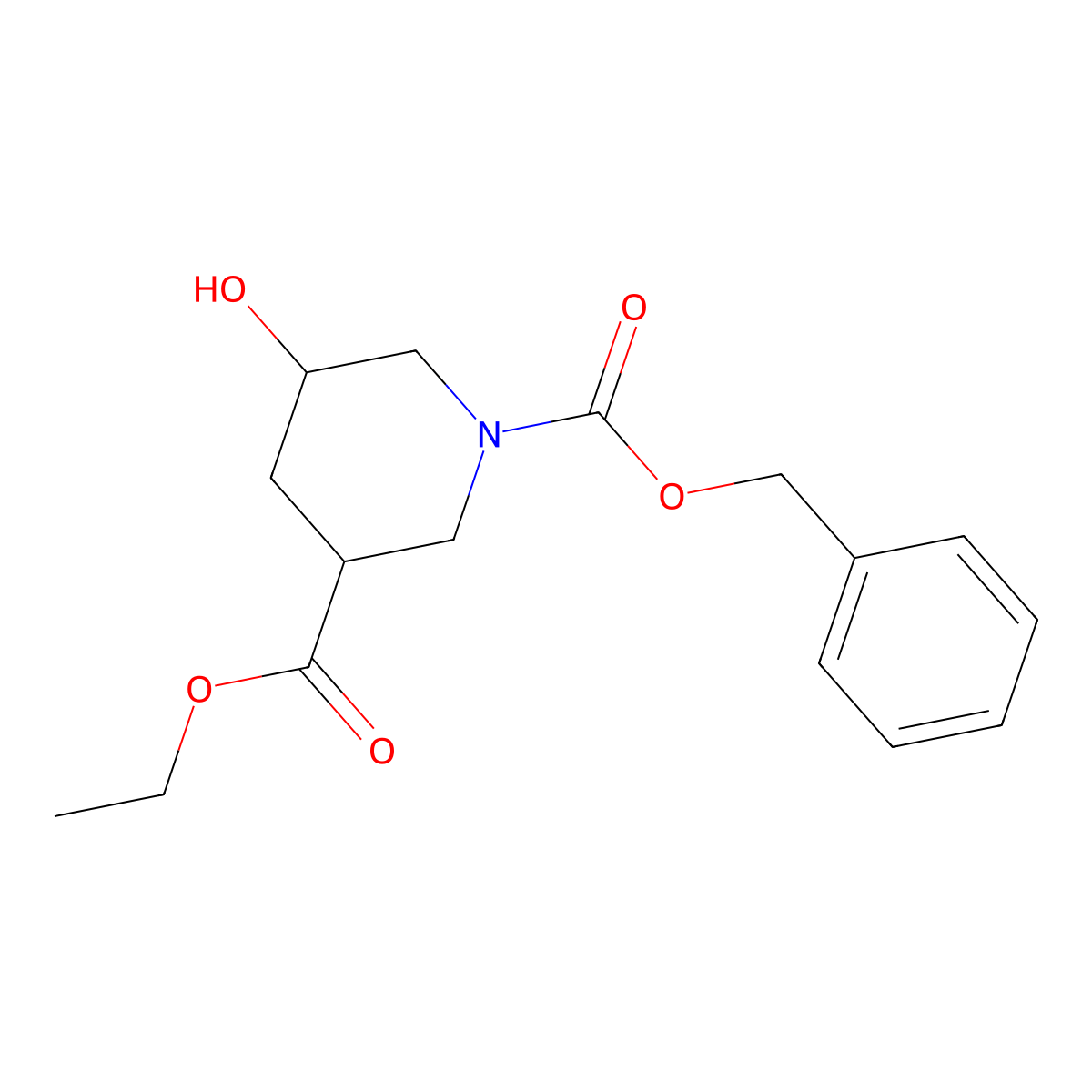 1-Benzyl 3-ethyl 5-hydroxypiperidine-1,3-dicarboxylate molecular structure, CAS 1095010-49-3
