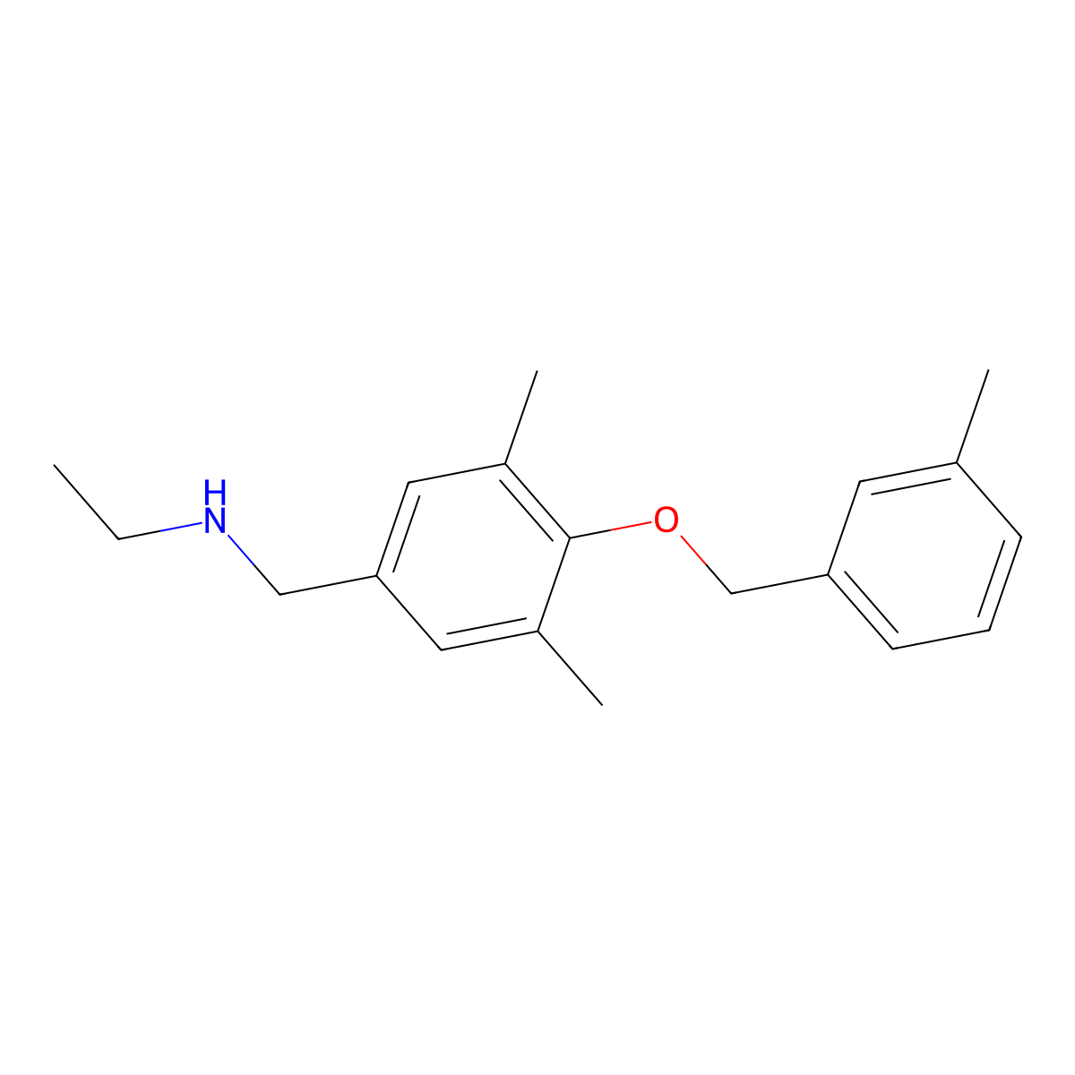 ({3,5-Dimethyl-4-[(3-methylphenyl)methoxy]phenyl}methyl)(ethyl)amine molecular structure, CAS 1095073-27-0