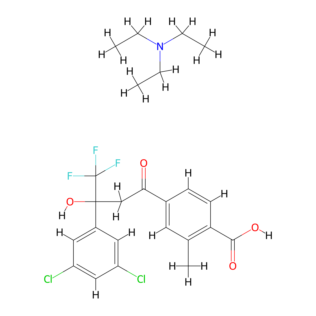 Triethylamine 4-(3-(3,5-dichlorophenyl)-4,4,4-trifluoro-3-hydroxybutanoyl)-2-methylbenzoate molecular structure, CAS 1095275-08-3