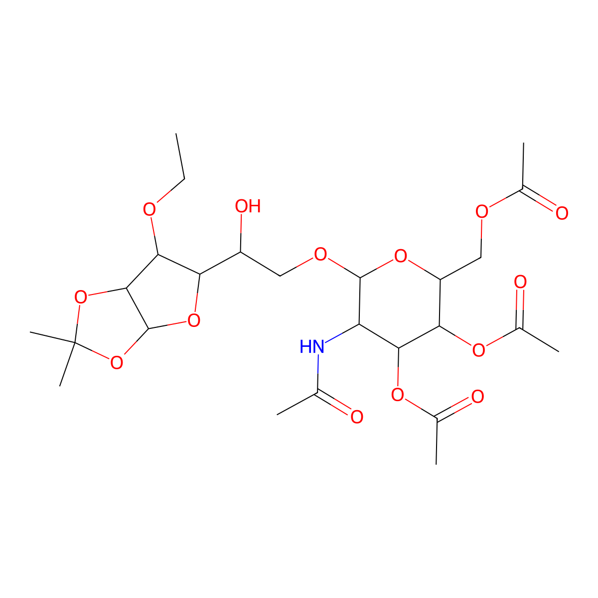 [5-Acetamido-3,4-diacetyloxy-6-[2-(6-ethoxy-2,2-dimethyl-3a,5,6,6a-tetrahydrofuro[2,3-d][1,3]dioxol-5-yl)-2-hydroxyethoxy]oxan-2-yl]methyl acetate molecular structure, CAS 1095321-52-0
