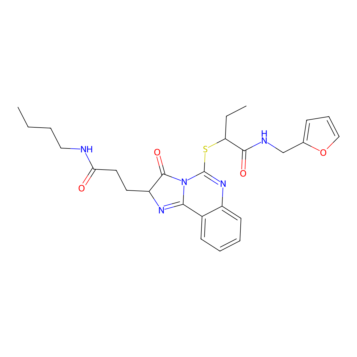 2-({2-[2-(butylcarbamoyl)ethyl]-3-oxo-2H,3H-imidazo[1,2-c]quinazolin-5-yl}sulfanyl)-N-[(furan-2-yl)methyl]butanamide molecular structure, CAS 1095323-86-6