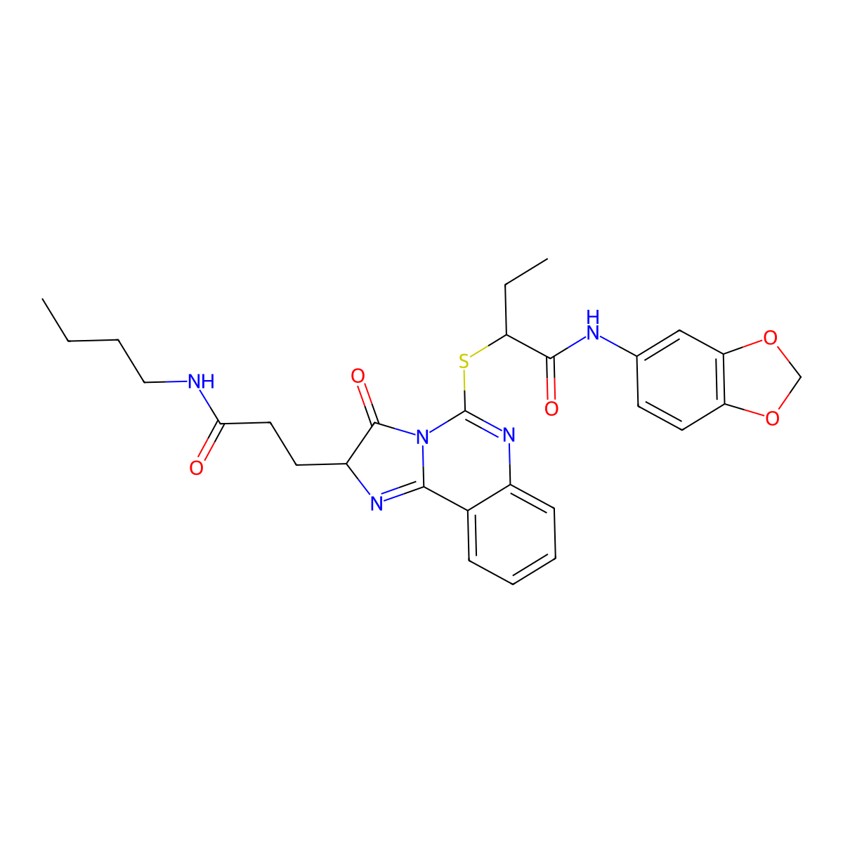 N-(2H-1,3-benzodioxol-5-yl)-2-({2-[2-(butylcarbamoyl)ethyl]-3-oxo-2H,3H-imidazo[1,2-c]quinazolin-5-yl}sulfanyl)butanamide molecular structure, CAS 1095323-87-7