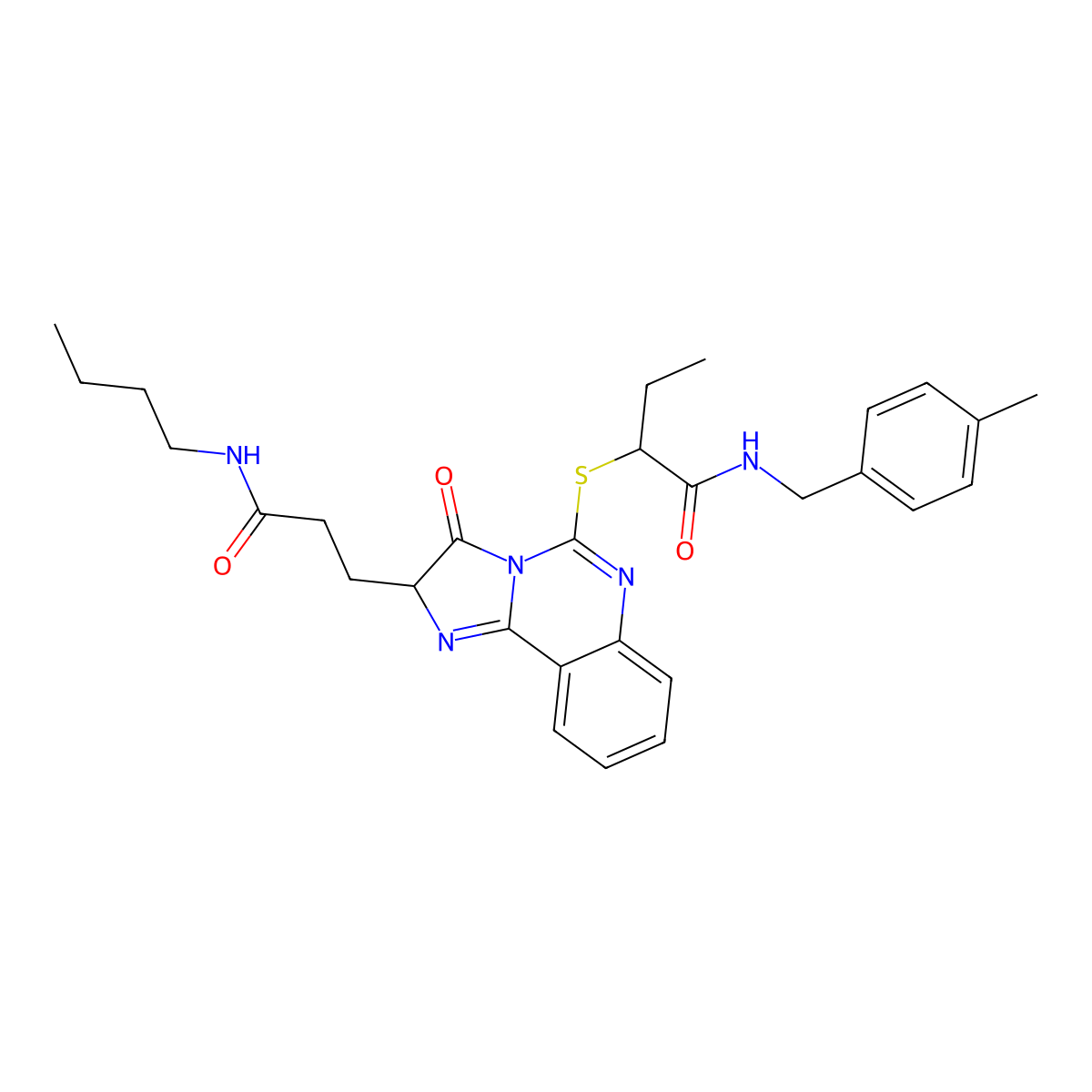 2-({2-[2-(butylcarbamoyl)ethyl]-3-oxo-2H,3H-imidazo[1,2-c]quinazolin-5-yl}sulfanyl)-N-[(4-methylphenyl)methyl]butanamide molecular structure, CAS 1095323-93-5