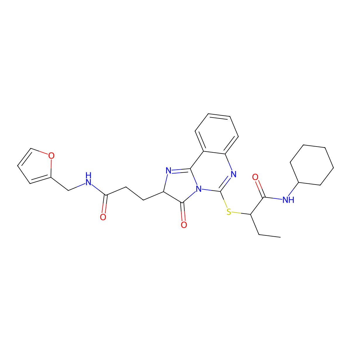N-cyclohexyl-2-{[2-(2-{[(furan-2-yl)methyl]carbamoyl}ethyl)-3-oxo-2H,3H-imidazo[1,2-c]quinazolin-5-yl]sulfanyl}butanamide molecular structure, CAS 1095326-60-5