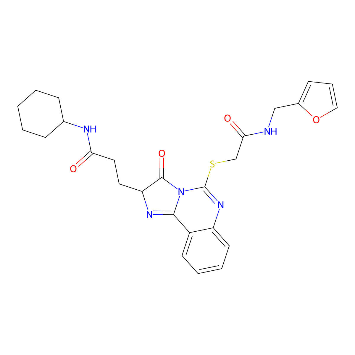 N-cyclohexyl-3-{5-[({[(furan-2-yl)methyl]carbamoyl}methyl)sulfanyl]-3-oxo-2H,3H-imidazo[1,2-c]quinazolin-2-yl}propanamide molecular structure, CAS 1095326-77-4