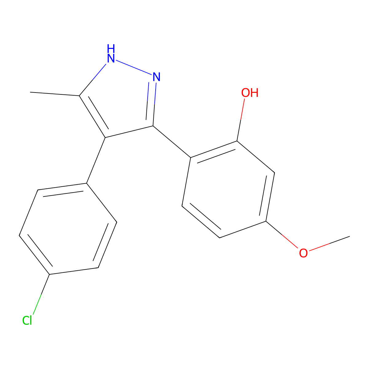 2-(4-(4-chlorophenyl)-5-methyl-1H-pyrazol-3-yl)-5-methoxyphenol molecular structure, CAS 1095378-92-9