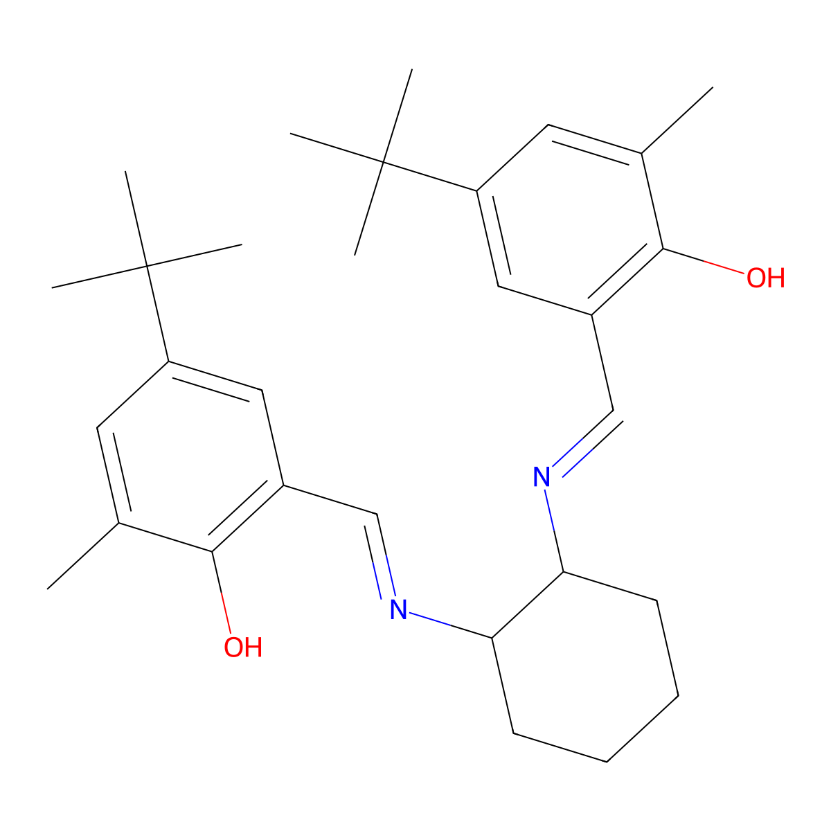6,6'-((1E,1'E)-(((1R,2R)-Cyclohexane-1,2-diyl)bis(azanylylidene))bis(methanylylidene))bis(4-(tert-butyl)-2-methylphenol) molecular structure, CAS 1095419-61-6