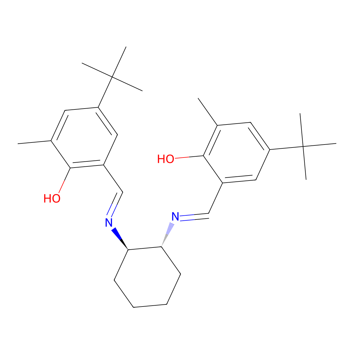 6,6'-((1E,1'E)-(((1R,2R)-Cyclohexane-1,2-diyl)bis(azanylylidene))bis(methanylylidene))bis(4-(tert-butyl)-2-methylphenol) molecular structure, CAS 1095419-61-6