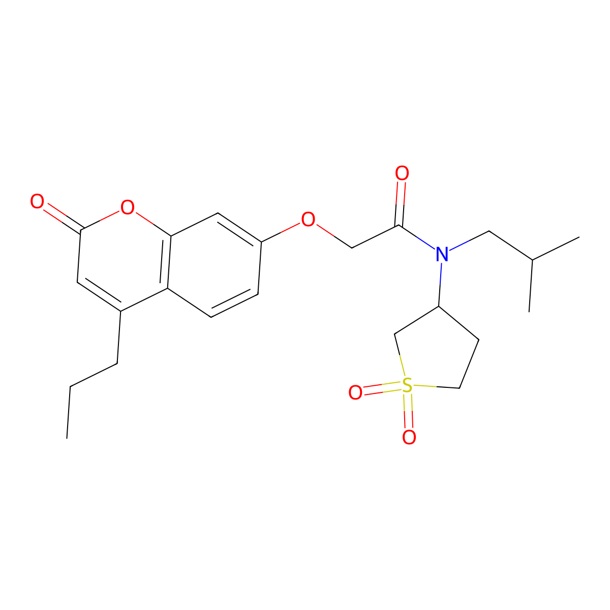 N-(1,1-dioxidotetrahydrothiophen-3-yl)-N-isobutyl-2-((2-oxo-4-propyl-2H-chromen-7-yl)oxy)acetamide molecular structure, CAS 1095482-58-8