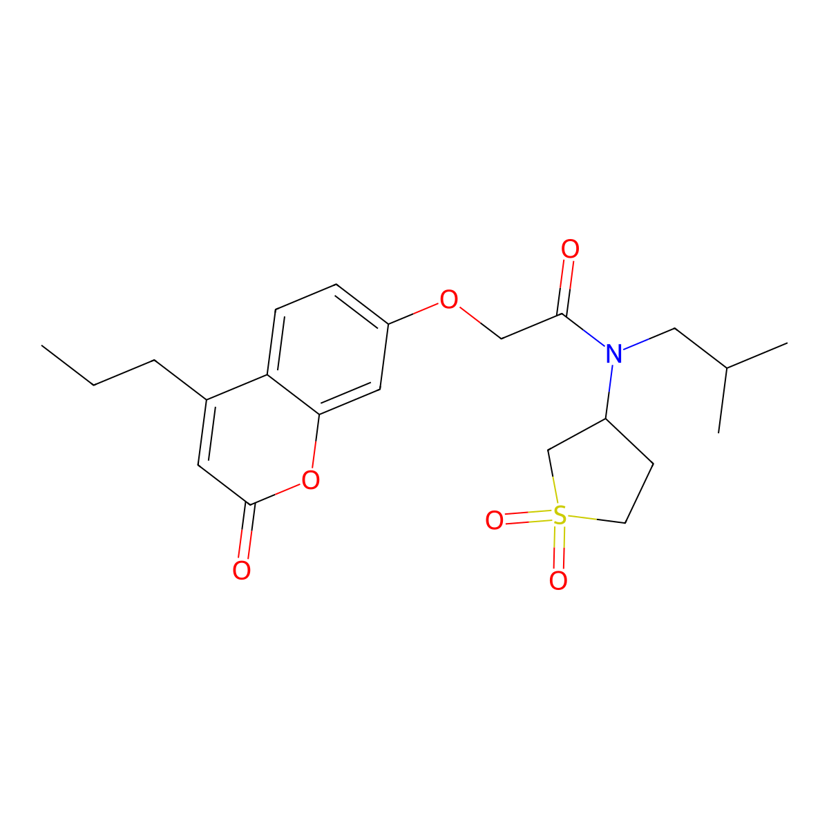 N-(1,1-dioxidotetrahydrothiophen-3-yl)-N-isobutyl-2-((2-oxo-4-propyl-2H-chromen-7-yl)oxy)acetamide molecular structure, CAS 1095482-58-8
